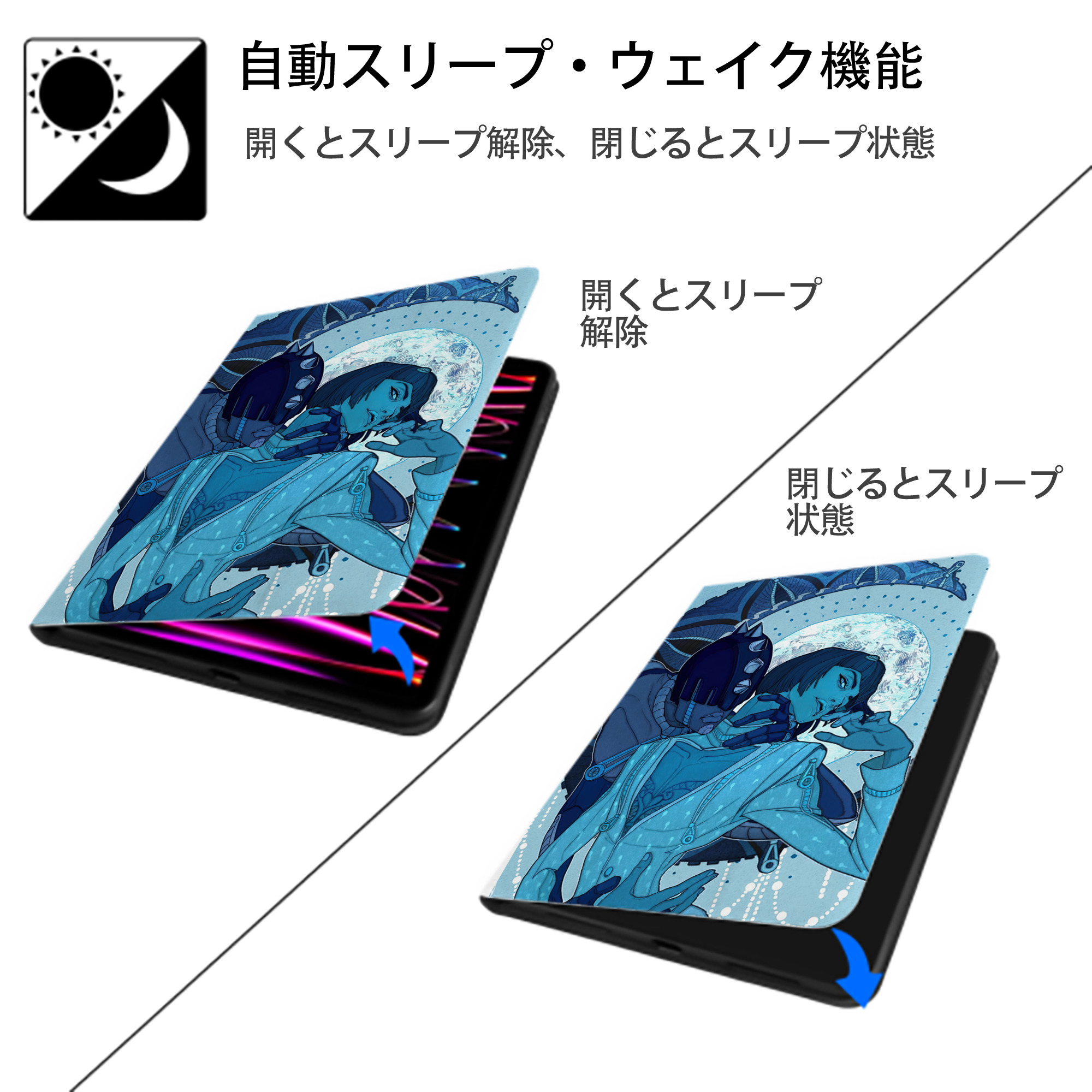 ジョジョの奇妙な冒険 JoJo's Bizarre Adventure IPad ケース ペン収納付き 三つ折りスタンド PUレザー×シリコン 対応機種9.5/10.5/10.9インチ