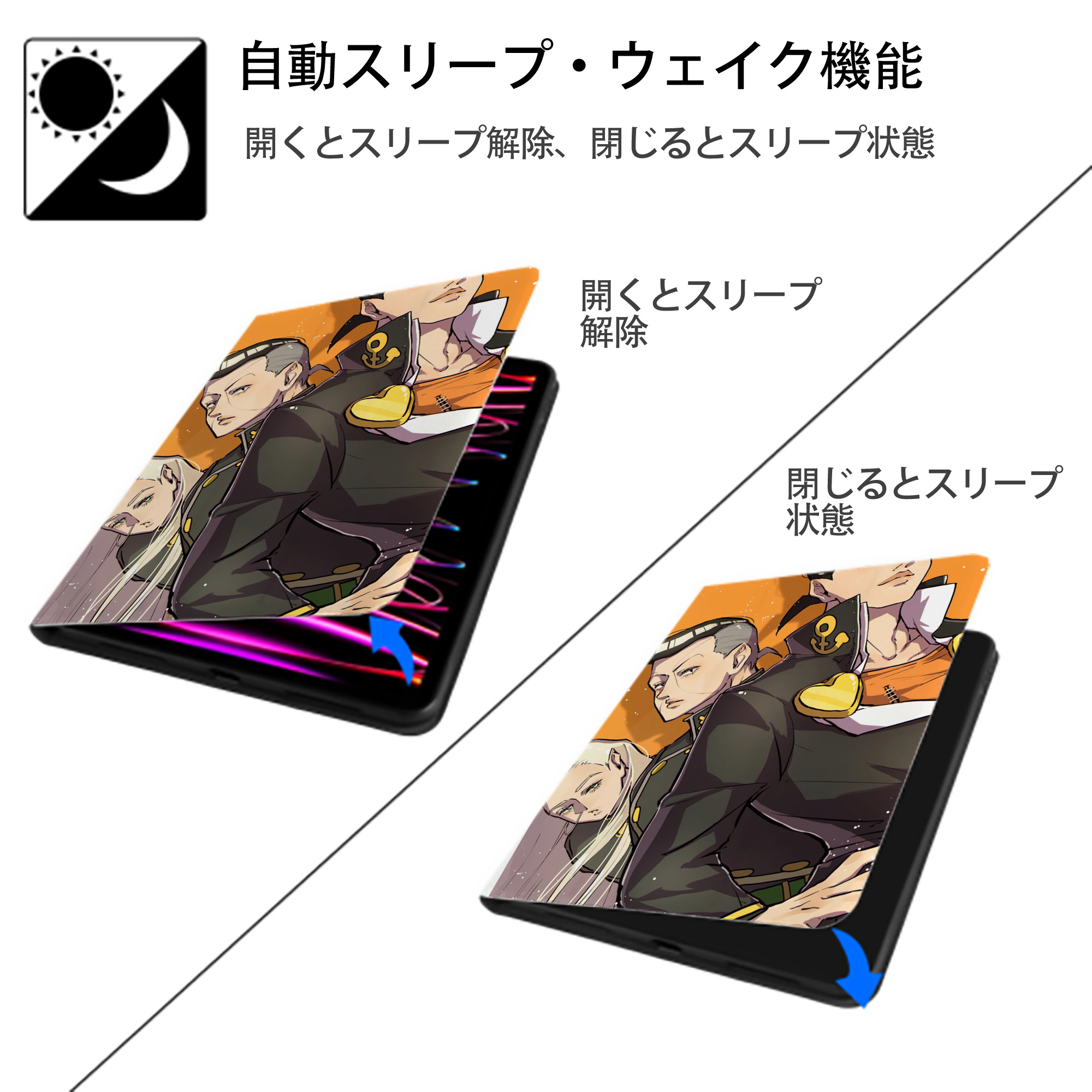 ジョジョの奇妙な冒険 JoJo's Bizarre Adventure IPad ケース ペン収納付き 三つ折りスタンド PUレザー×シリコン 対応機種9.5/10.5/10.9インチ