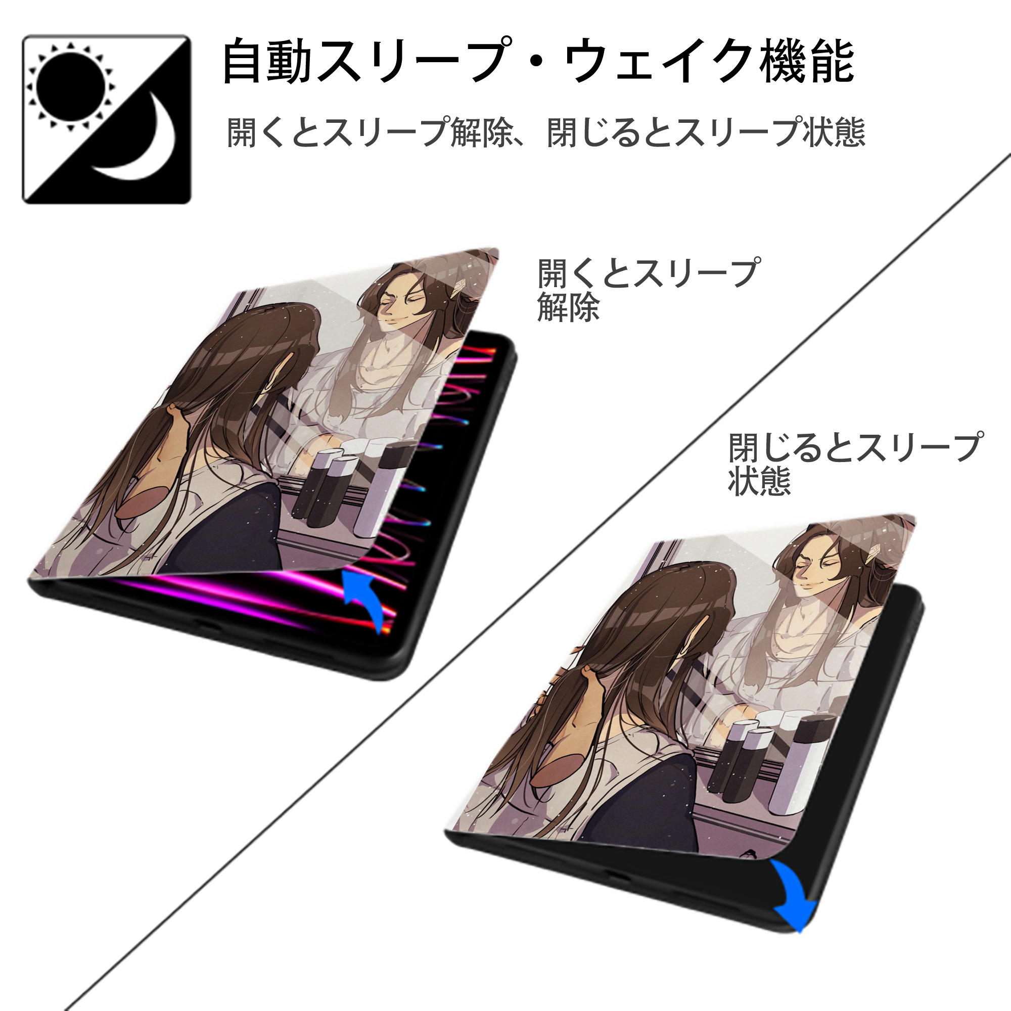 ジョジョの奇妙な冒険 JoJo's Bizarre Adventure IPad ケース ペン収納付き 三つ折りスタンド PUレザー×シリコン 対応機種9.5/10.5/10.9インチ