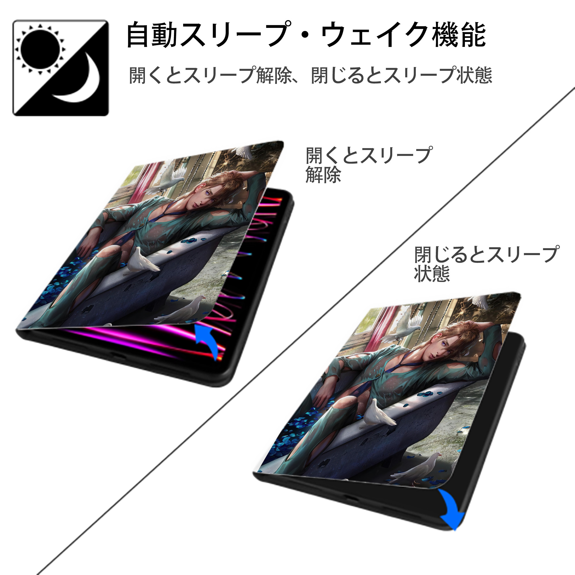 ジョジョの奇妙な冒険 JoJo's Bizarre Adventure IPad ケース ペン収納付き 三つ折りスタンド PUレザー×シリコン 対応機種9.5/10.5/10.9インチ
