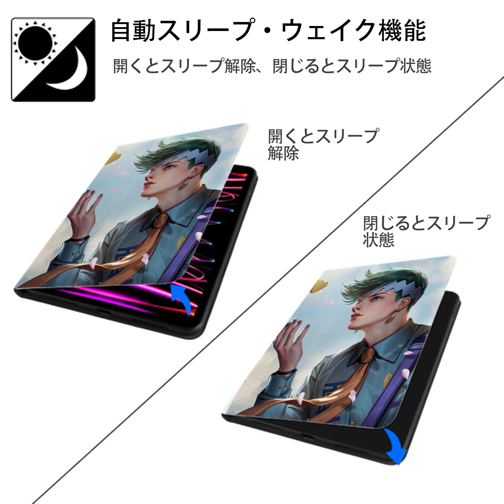 ジョジョの奇妙な冒険 JoJo's Bizarre Adventure IPad ケース ペン収納付き 三つ折りスタンド PUレザー×シリコン 対応機種9.5/10.5/10.9インチ