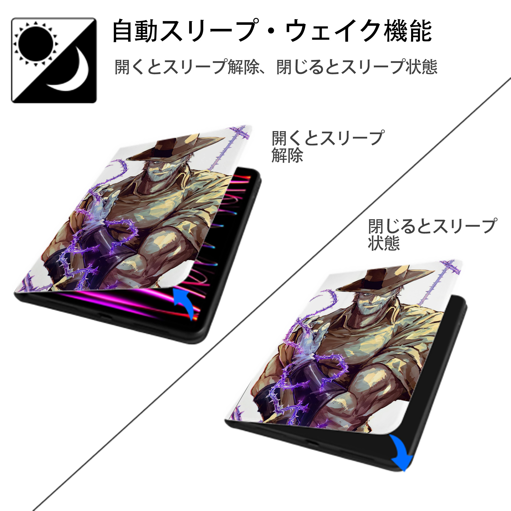 ジョジョの奇妙な冒険 JoJo's Bizarre Adventure IPad ケース ペン収納付き 三つ折りスタンド PUレザー×シリコン 対応機種9.5/10.5/10.9インチ