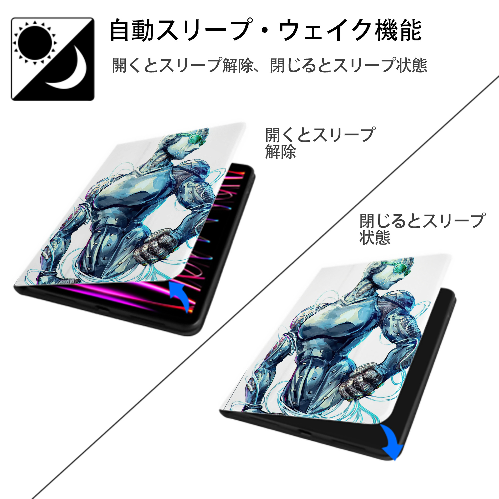 ジョジョの奇妙な冒険 JoJo's Bizarre Adventure IPad ケース ペン収納付き 三つ折りスタンド PUレザー×シリコン 対応機種9.5/10.5/10.9インチ