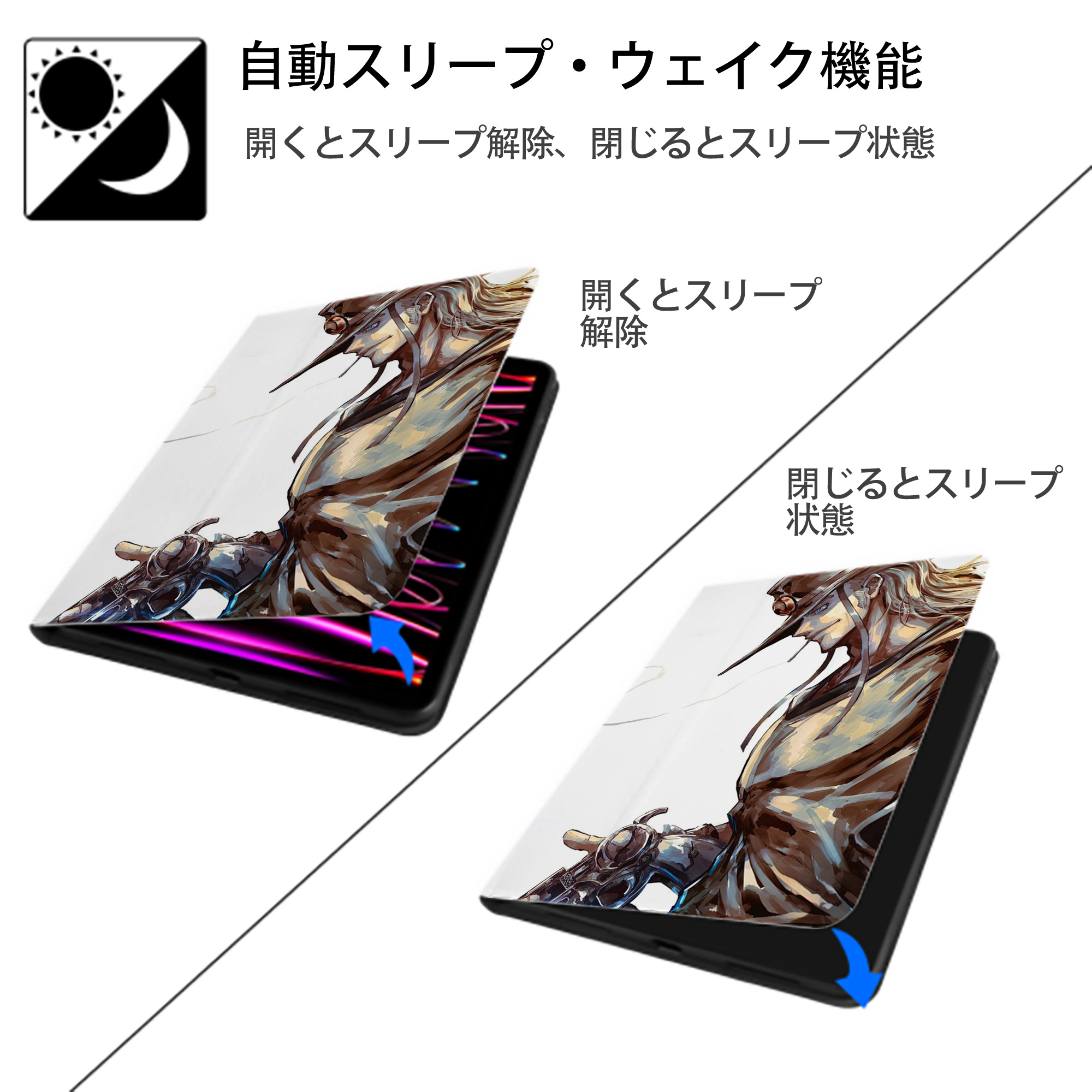 ジョジョの奇妙な冒険 JoJo's Bizarre Adventure IPad ケース ペン収納付き 三つ折りスタンド PUレザー×シリコン 対応機種9.5/10.5/10.9インチ