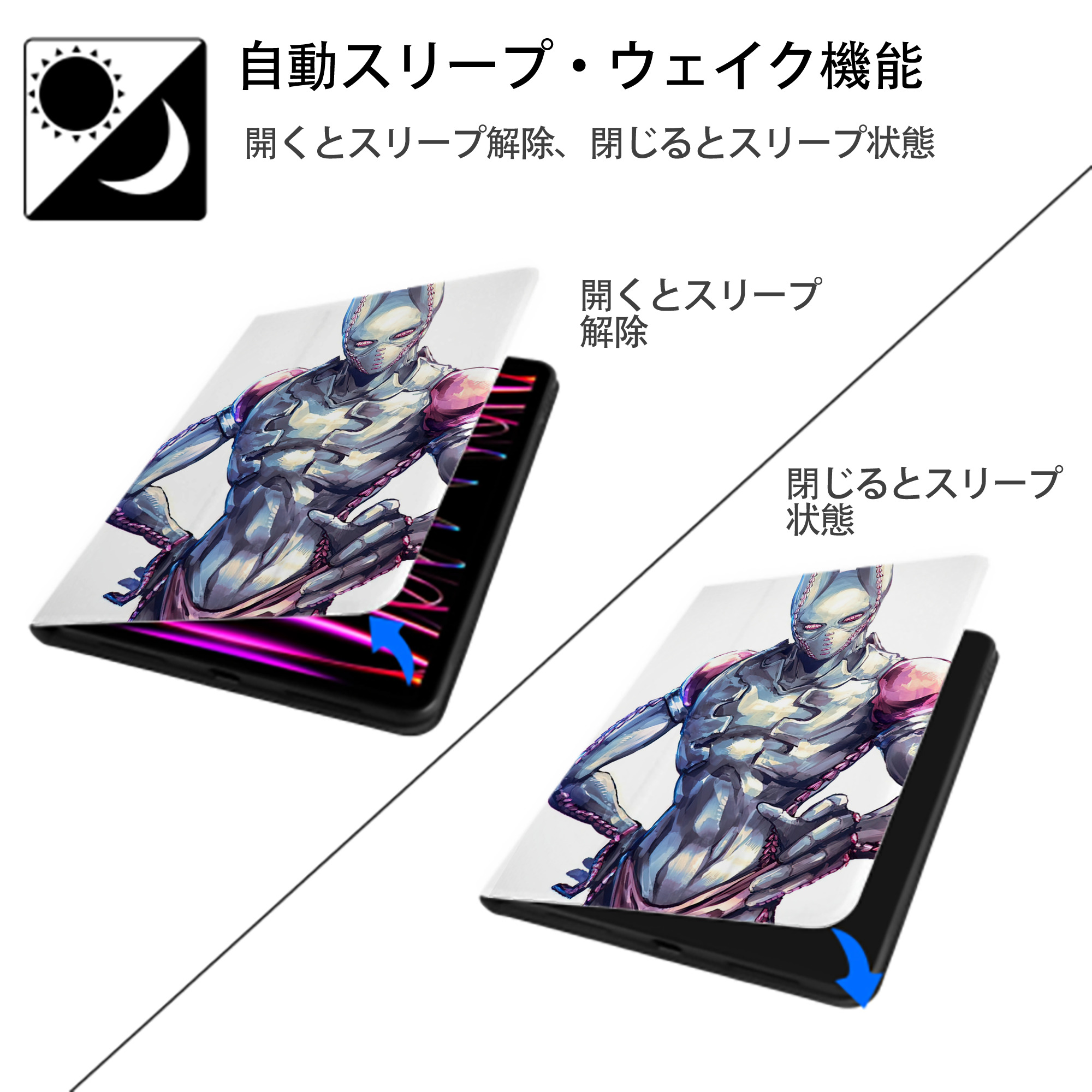 ジョジョの奇妙な冒険 JoJo's Bizarre Adventure IPad ケース ペン収納付き 三つ折りスタンド PUレザー×シリコン 対応機種9.5/10.5/10.9インチ