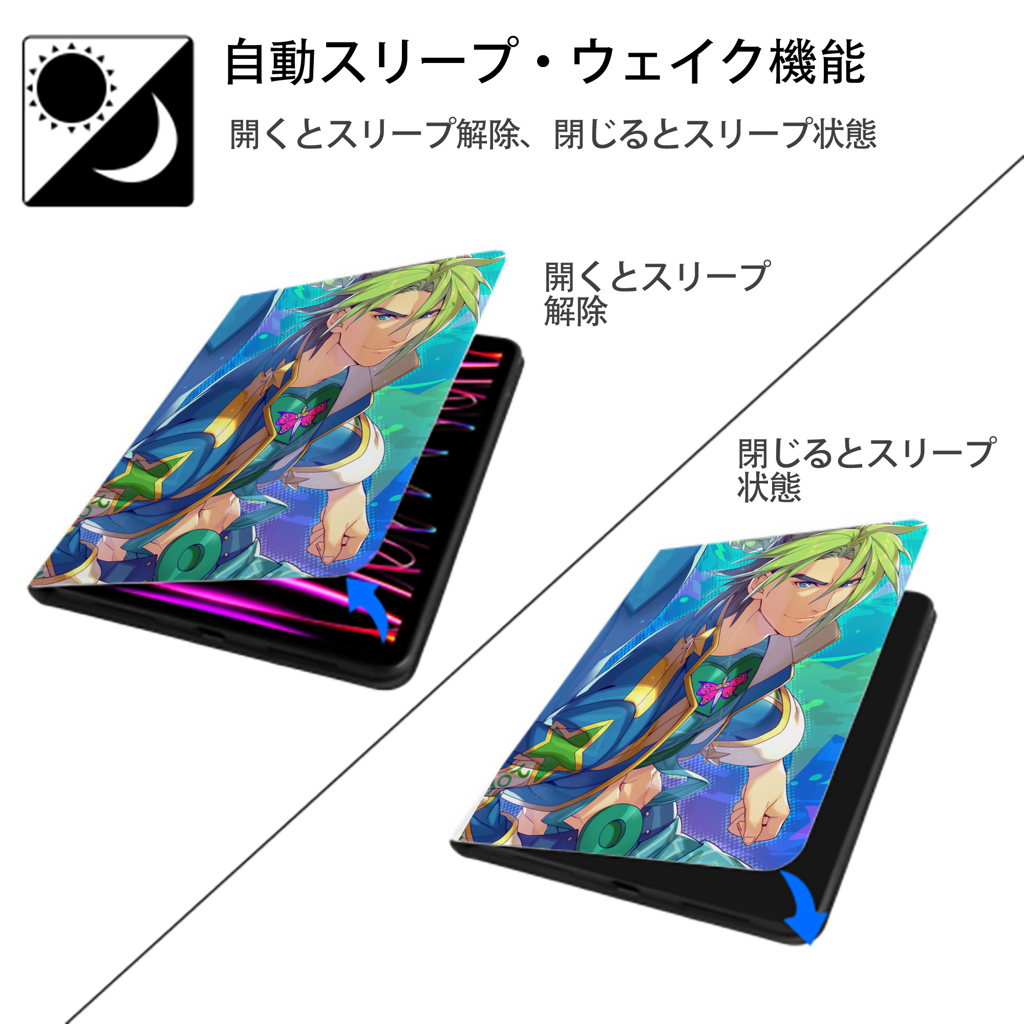 ジョジョの奇妙な冒険 JoJo's Bizarre Adventure IPad ケース ペン収納付き 三つ折りスタンド PUレザー×シリコン 対応機種9.5/10.5/10.9インチ
