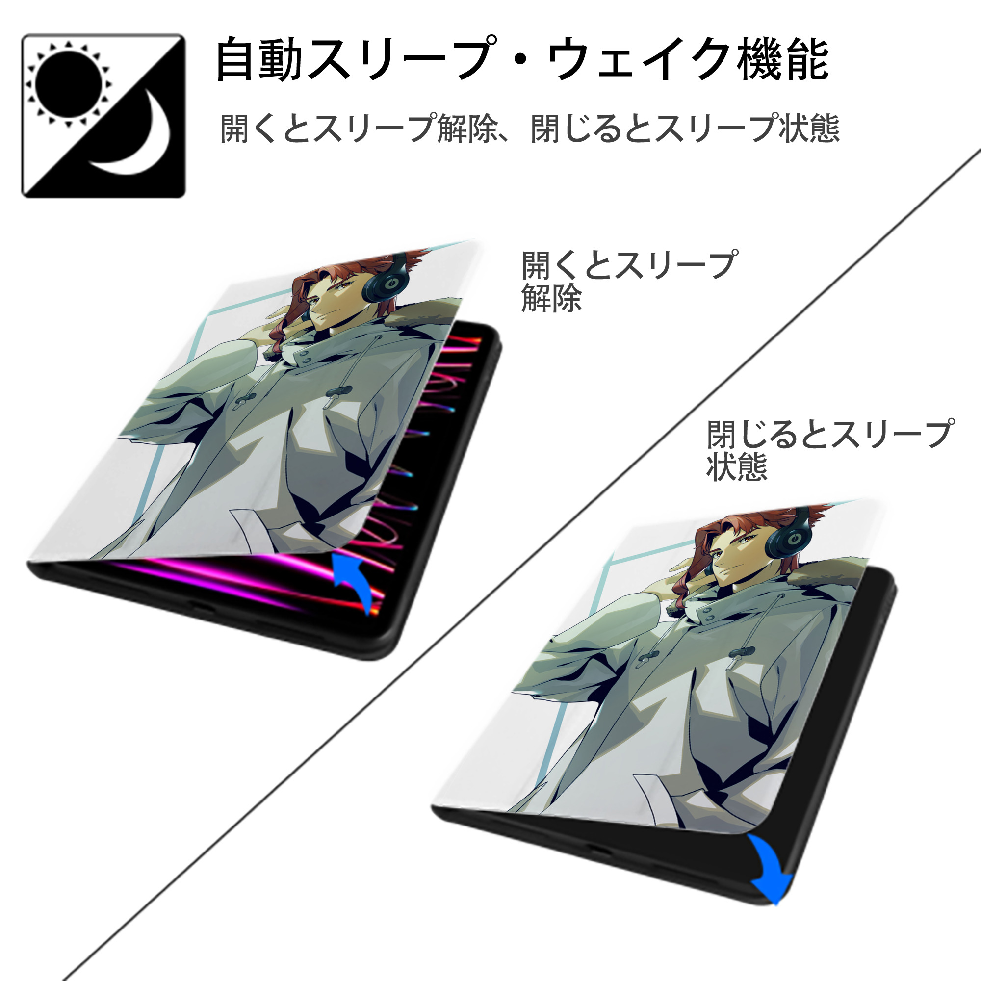 ジョジョの奇妙な冒険 JoJo's Bizarre Adventure IPad ケース ペン収納付き 三つ折りスタンド PUレザー×シリコン 対応機種9.5/10.5/10.9インチ