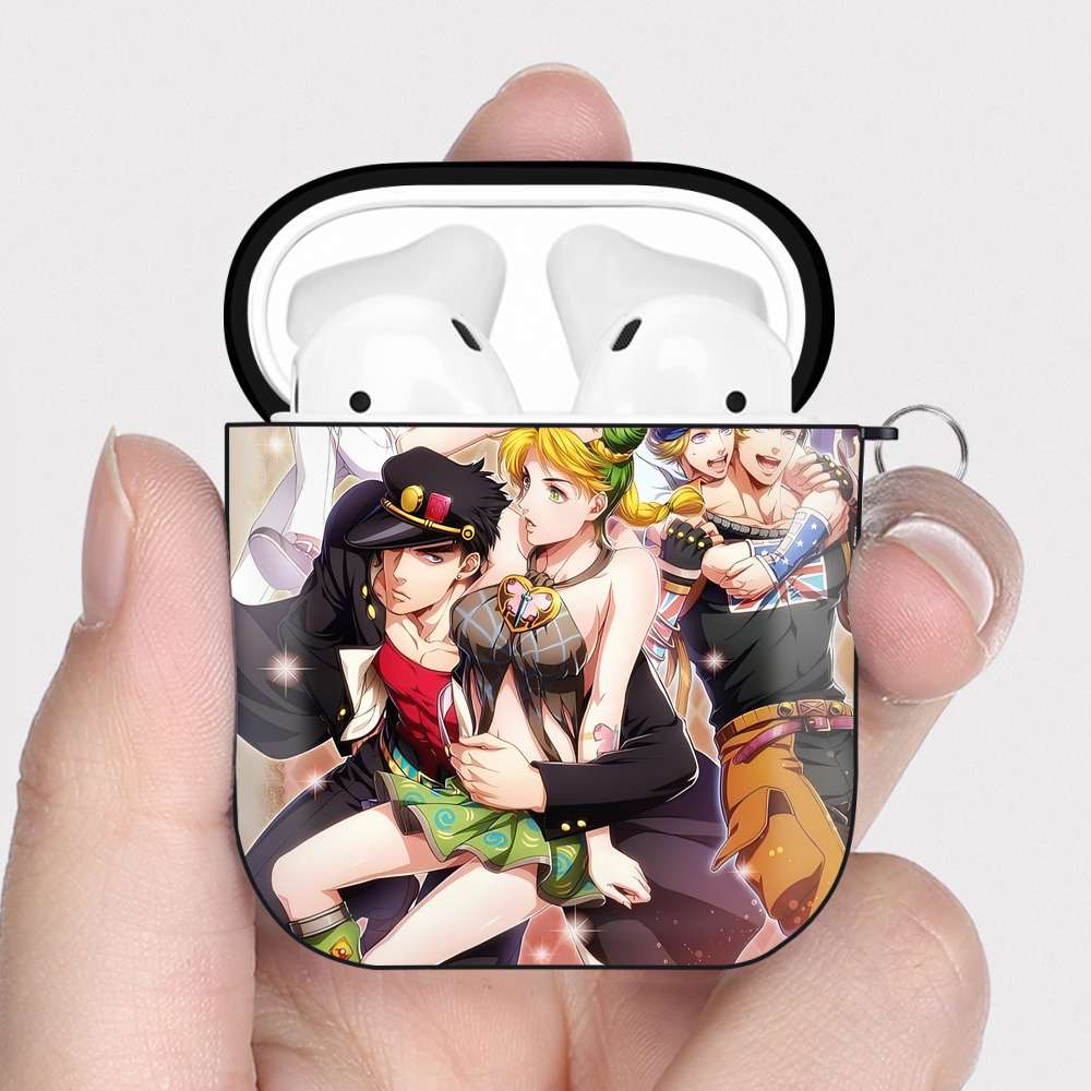 （画像用） ジョジョの奇妙な冒険 JoJo's Bizarre Adventure AirPods 第2世代保護ケース ハードシェル ブラック 耐衝撃・防指紋・カラビナ付き