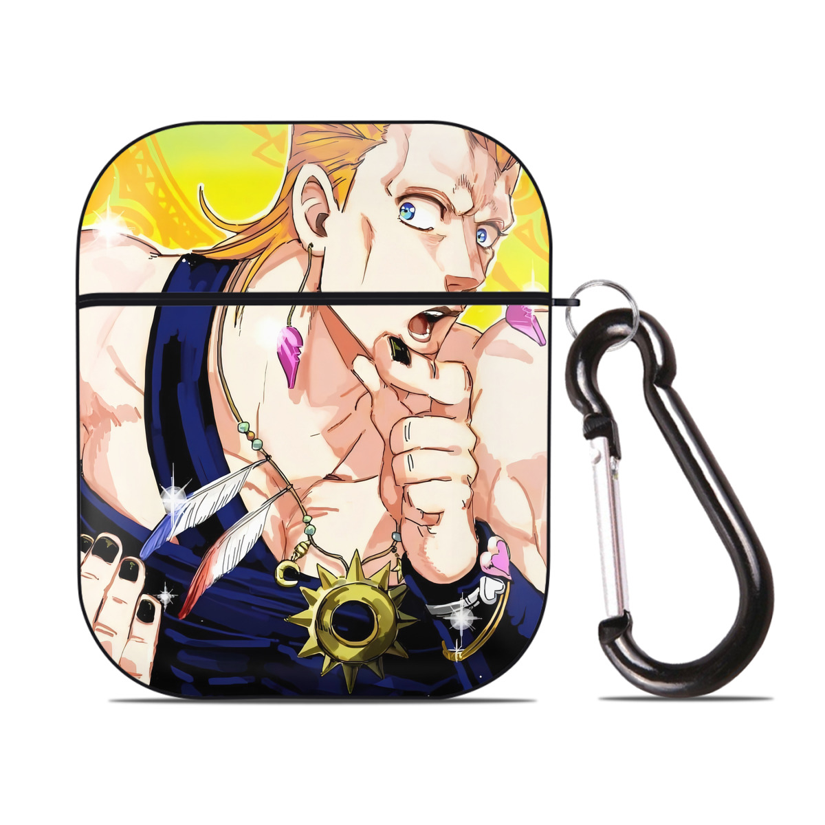 （画像用） ジョジョの奇妙な冒険 JoJo's Bizarre Adventure AirPods 第2世代保護ケース ハードシェル ブラック 耐衝撃・防指紋・カラビナ付き