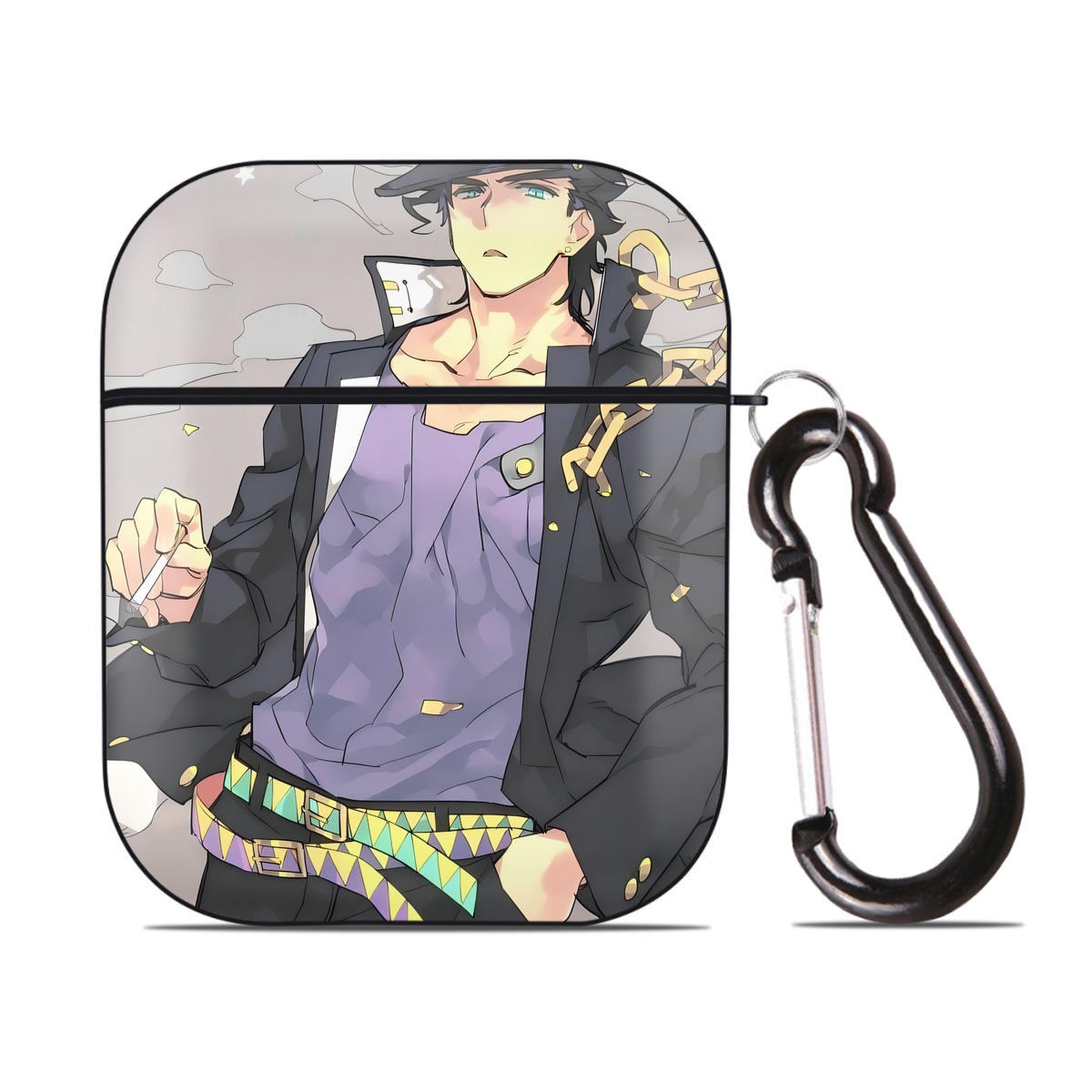 （画像用） ジョジョの奇妙な冒険 JoJo's Bizarre Adventure AirPods 第2世代保護ケース ハードシェル ブラック 耐衝撃・防指紋・カラビナ付き