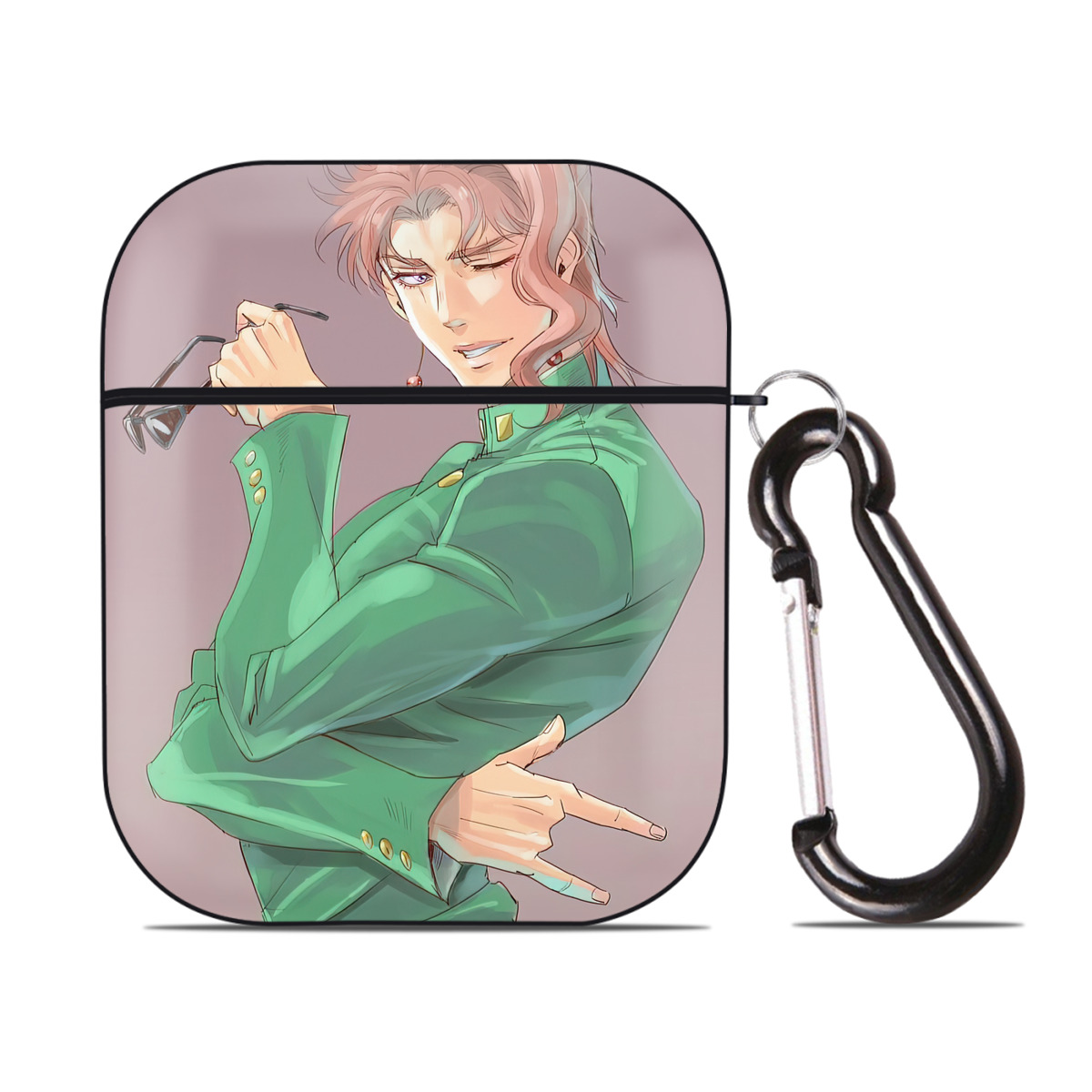 （画像用） ジョジョの奇妙な冒険 JoJo's Bizarre Adventure AirPods 第2世代保護ケース ハードシェル ブラック 耐衝撃・防指紋・カラビナ付き
