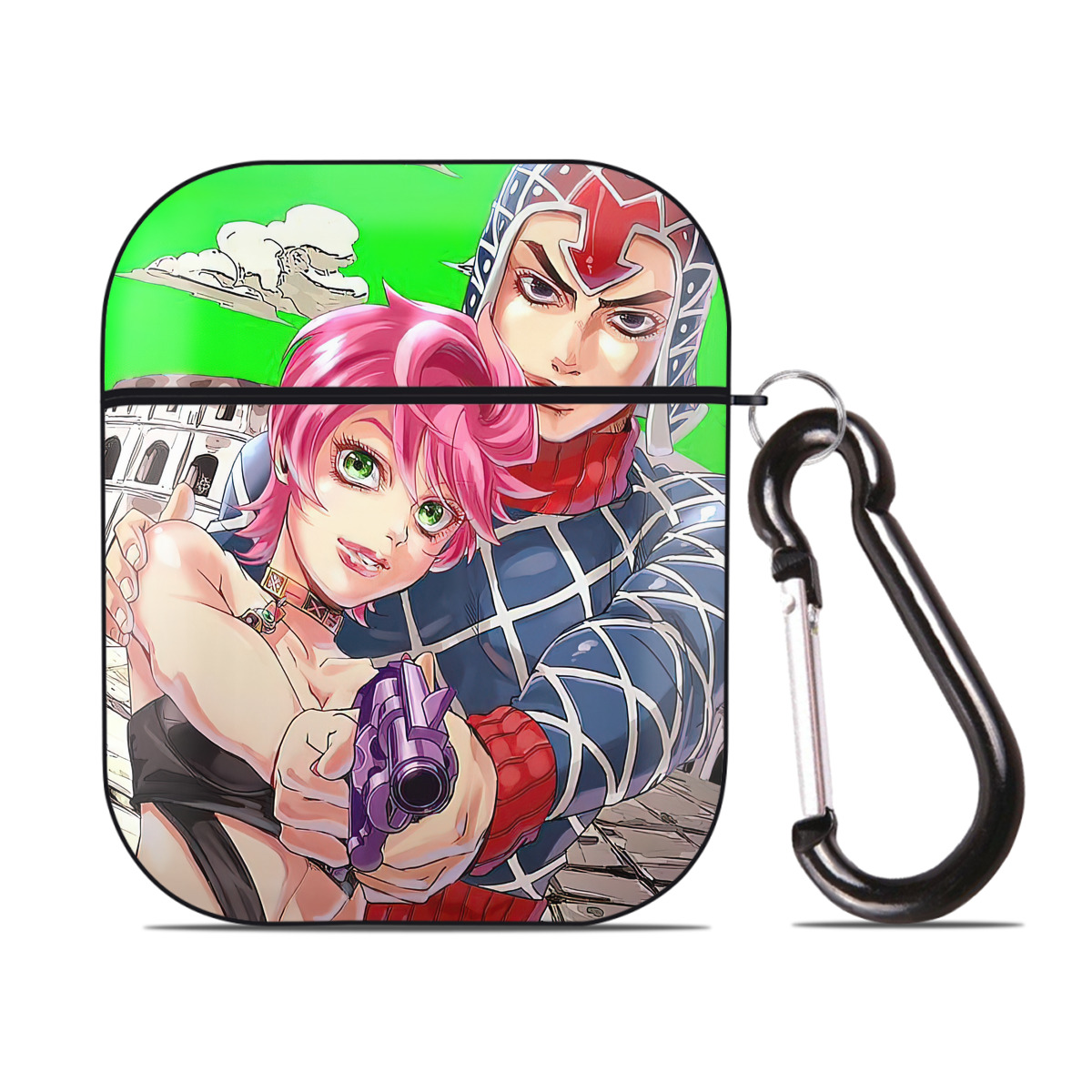 （画像用） ジョジョの奇妙な冒険 JoJo's Bizarre Adventure AirPods 第2世代保護ケース ハードシェル ブラック 耐衝撃・防指紋・カラビナ付き
