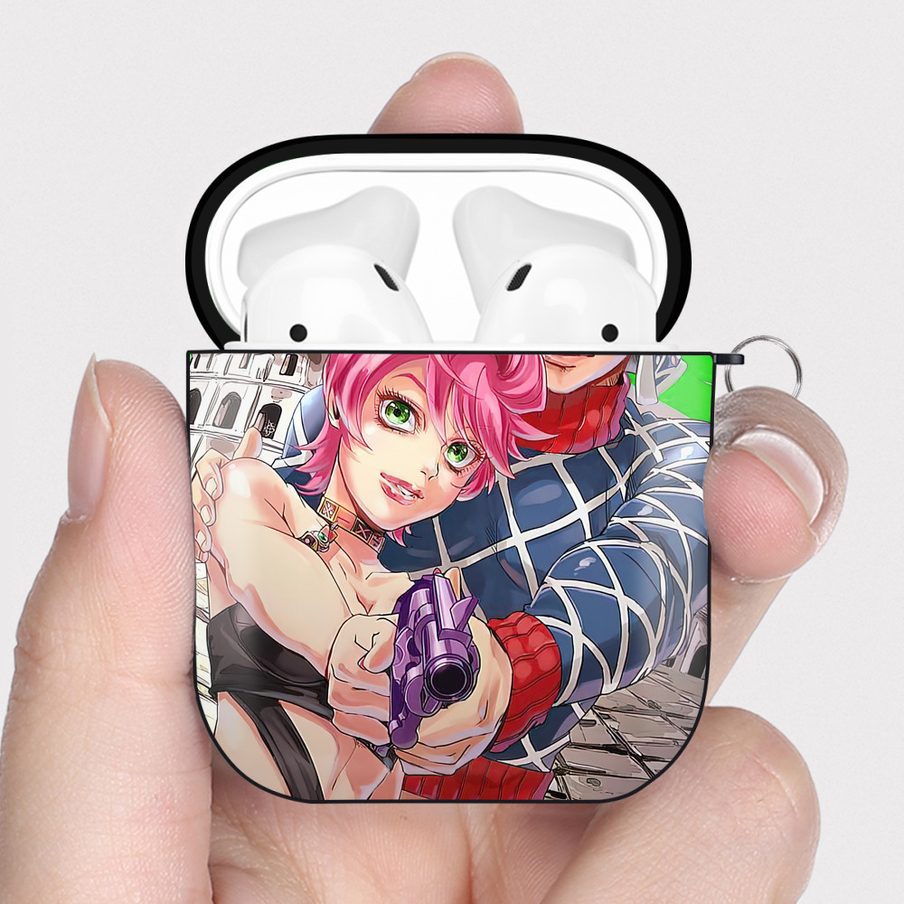 （画像用） ジョジョの奇妙な冒険 JoJo's Bizarre Adventure AirPods 第2世代保護ケース ハードシェル ブラック 耐衝撃・防指紋・カラビナ付き
