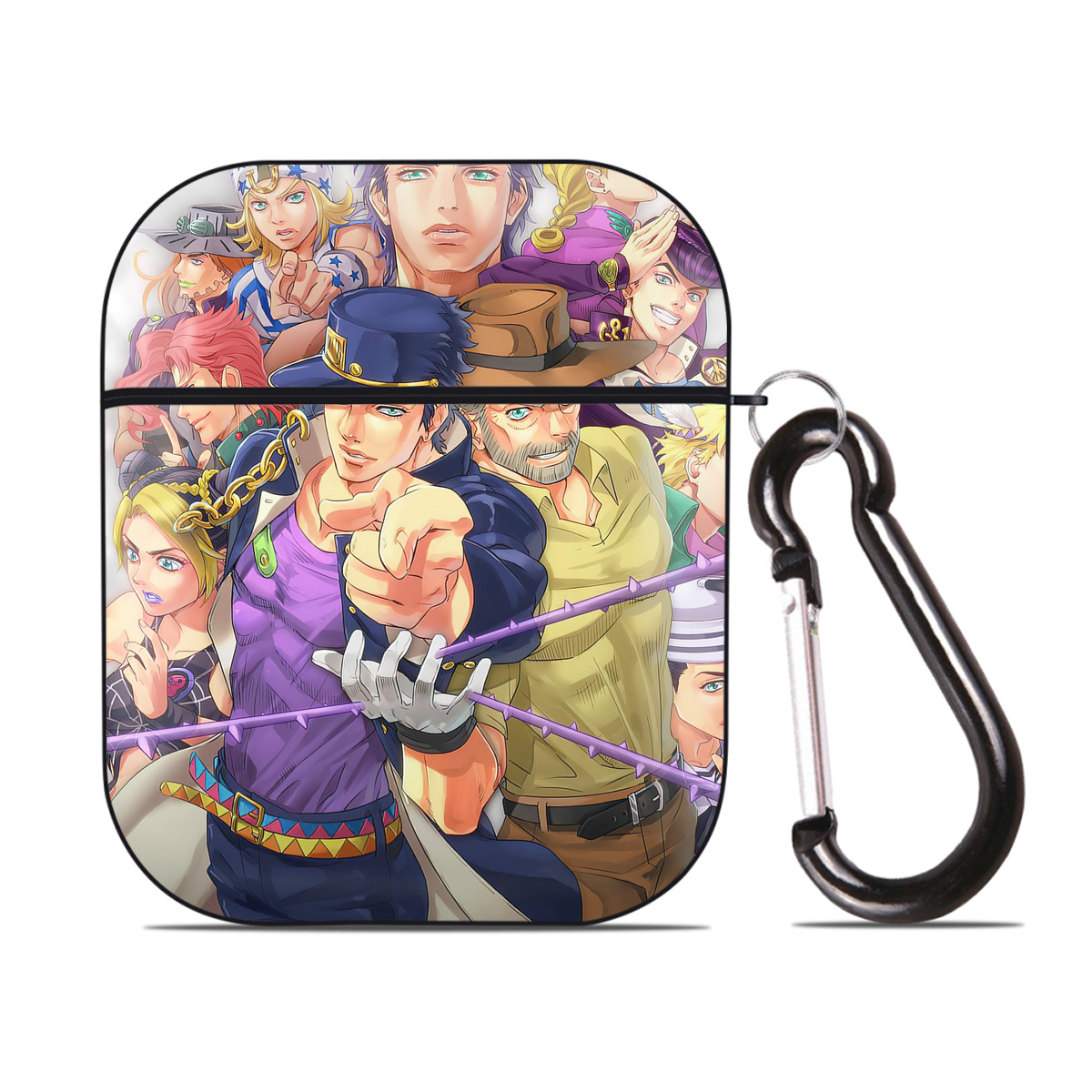 （画像用） ジョジョの奇妙な冒険 JoJo's Bizarre Adventure AirPods 第2世代保護ケース ハードシェル ブラック 耐衝撃・防指紋・カラビナ付き