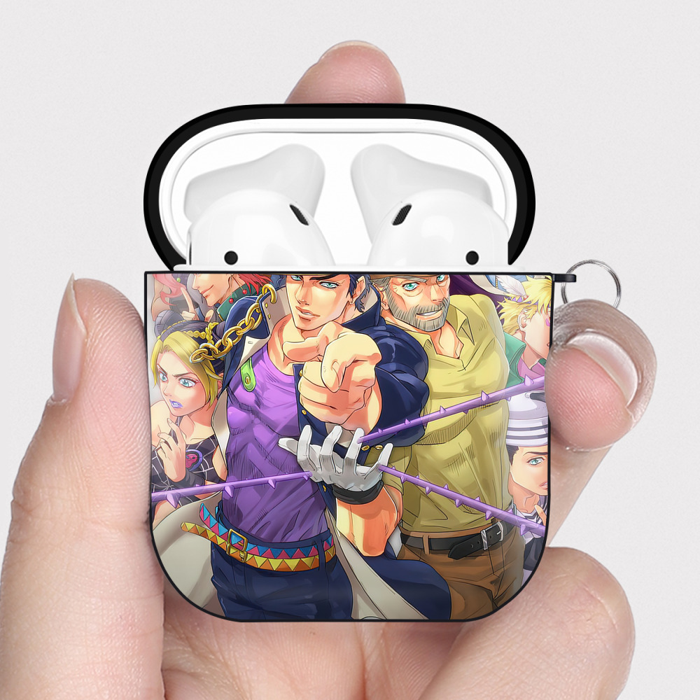 （画像用） ジョジョの奇妙な冒険 JoJo's Bizarre Adventure AirPods 第2世代保護ケース ハードシェル ブラック 耐衝撃・防指紋・カラビナ付き