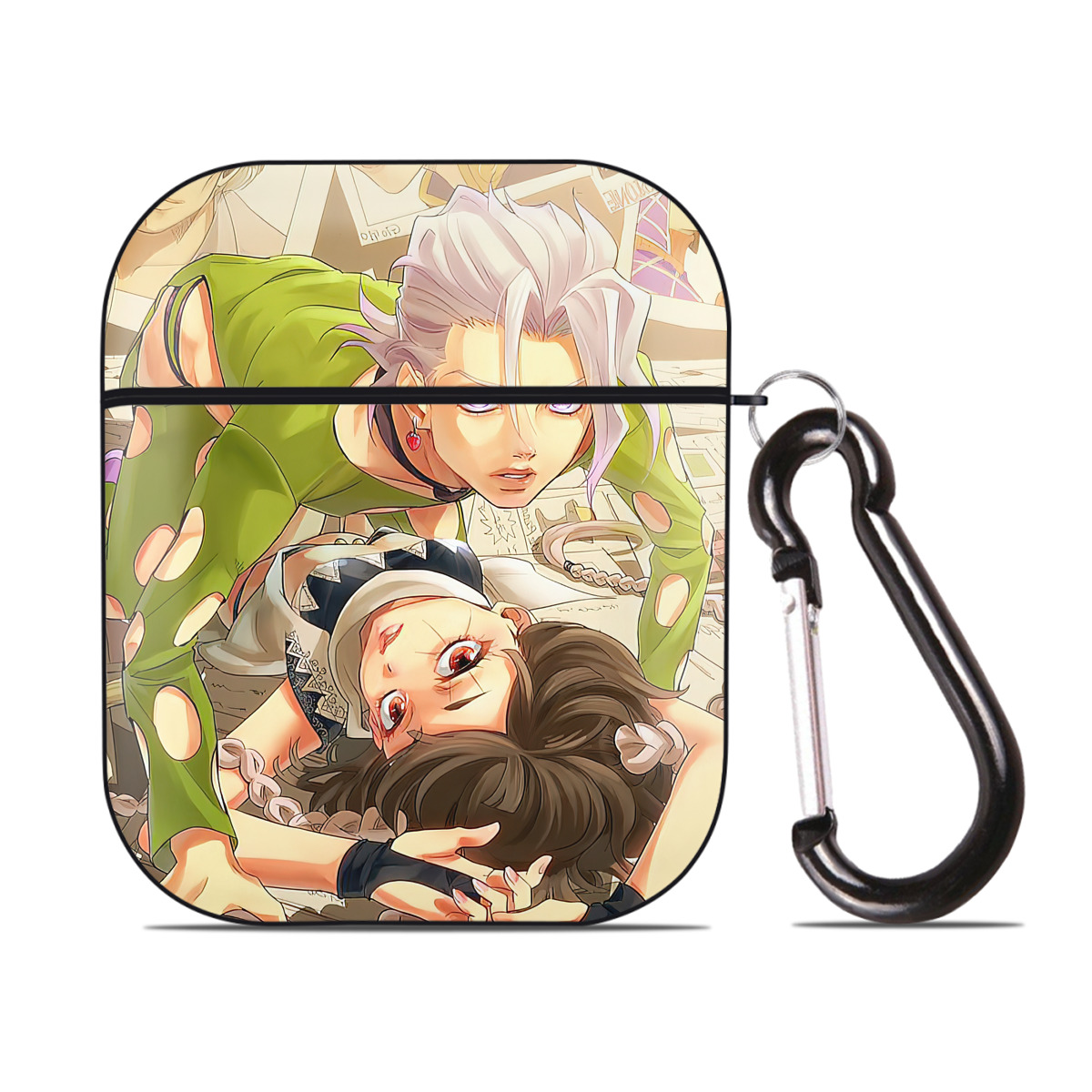 （画像用） ジョジョの奇妙な冒険 JoJo's Bizarre Adventure AirPods 第2世代保護ケース ハードシェル ブラック 耐衝撃・防指紋・カラビナ付き