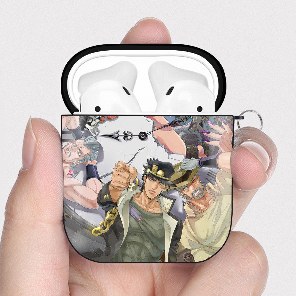 （画像用） ジョジョの奇妙な冒険 JoJo's Bizarre Adventure AirPods 第2世代保護ケース ハードシェル ブラック 耐衝撃・防指紋・カラビナ付き
