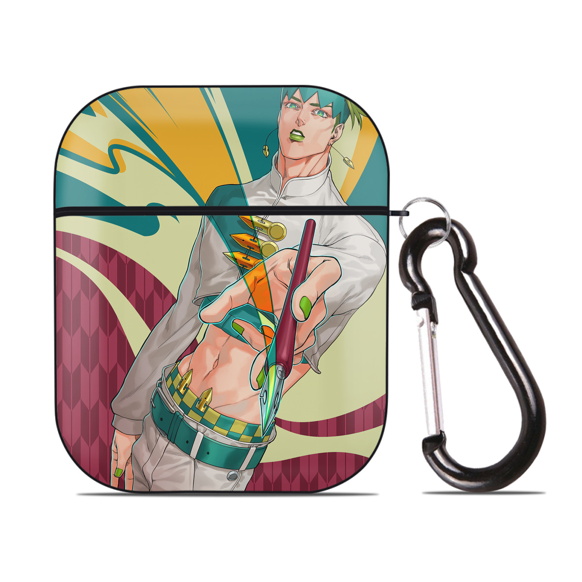 （画像用） ジョジョの奇妙な冒険 JoJo's Bizarre Adventure AirPods 第2世代保護ケース ハードシェル ブラック 耐衝撃・防指紋・カラビナ付き