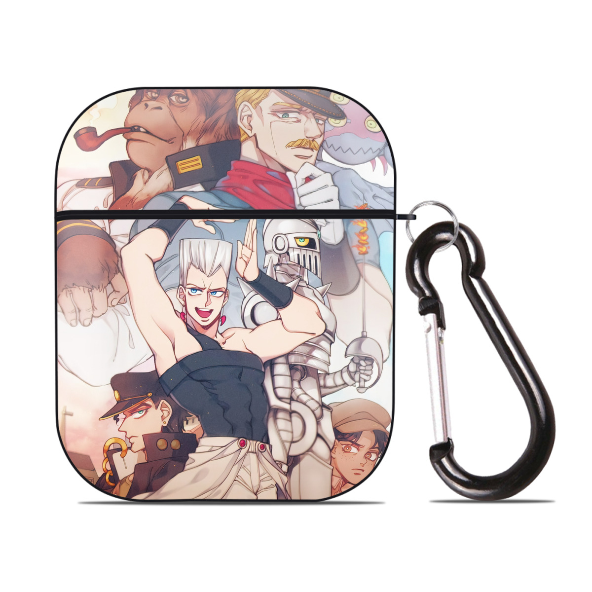 （画像用） ジョジョの奇妙な冒険 JoJo's Bizarre Adventure AirPods 第2世代保護ケース ハードシェル ブラック 耐衝撃・防指紋・カラビナ付き