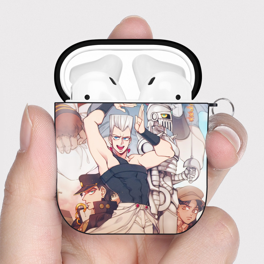 （画像用） ジョジョの奇妙な冒険 JoJo's Bizarre Adventure AirPods 第2世代保護ケース ハードシェル ブラック 耐衝撃・防指紋・カラビナ付き