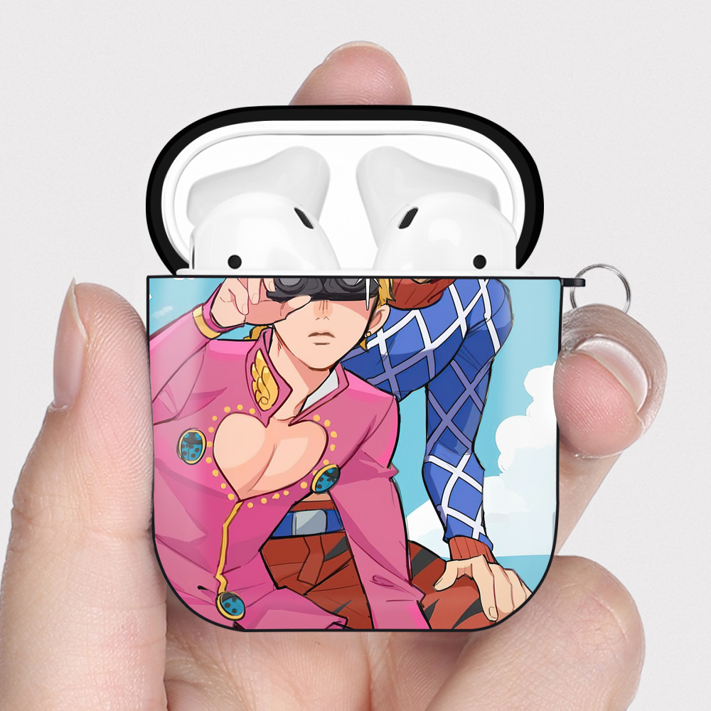 （画像用） ジョジョの奇妙な冒険 JoJo's Bizarre Adventure AirPods 第2世代保護ケース ハードシェル ブラック 耐衝撃・防指紋・カラビナ付き