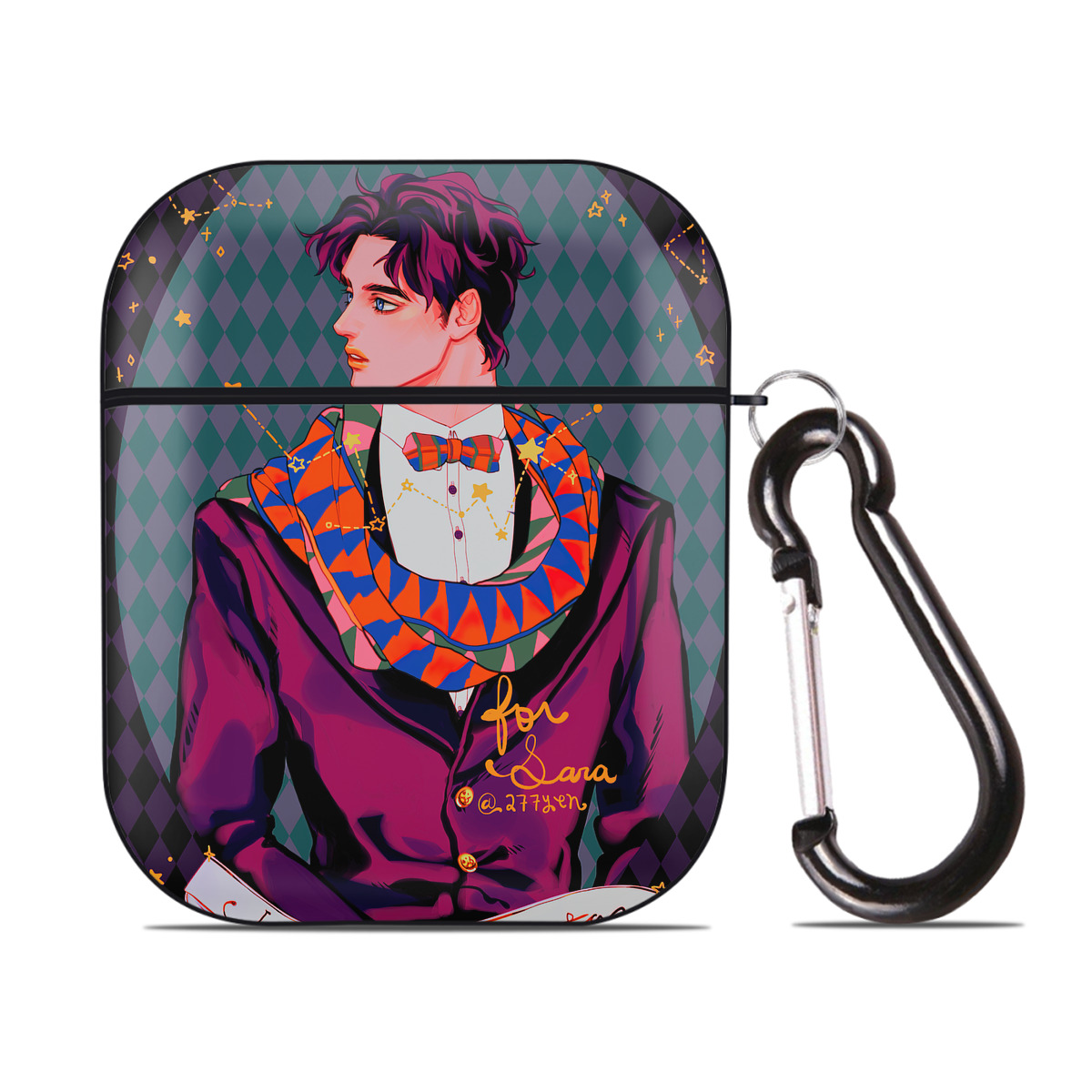 （画像用） ジョジョの奇妙な冒険 JoJo's Bizarre Adventure AirPods 第2世代保護ケース ハードシェル ブラック 耐衝撃・防指紋・カラビナ付き