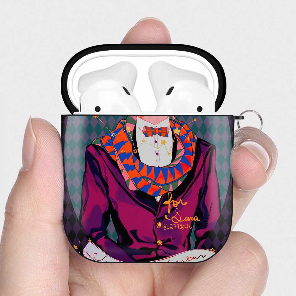 （画像用） ジョジョの奇妙な冒険 JoJo's Bizarre Adventure AirPods 第2世代保護ケース ハードシェル ブラック 耐衝撃・防指紋・カラビナ付き