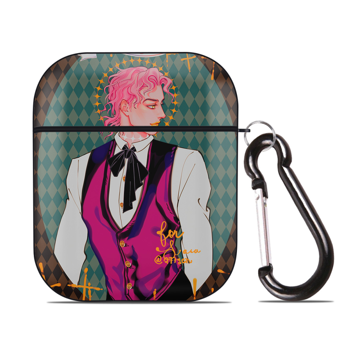 （画像用） ジョジョの奇妙な冒険 JoJo's Bizarre Adventure AirPods 第2世代保護ケース ハードシェル ブラック 耐衝撃・防指紋・カラビナ付き