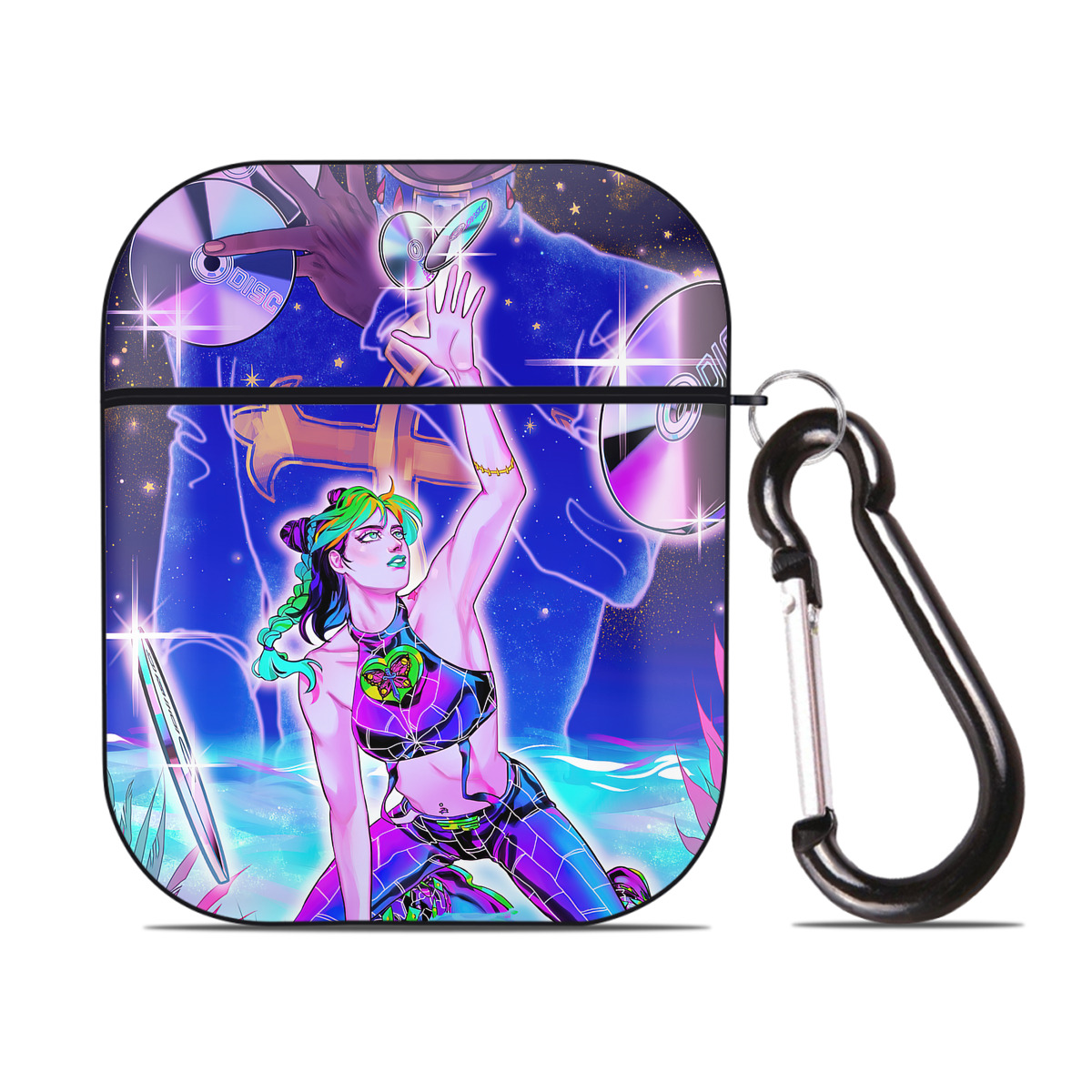 （画像用） ジョジョの奇妙な冒険 JoJo's Bizarre Adventure AirPods 第2世代保護ケース ハードシェル ブラック 耐衝撃・防指紋・カラビナ付き
