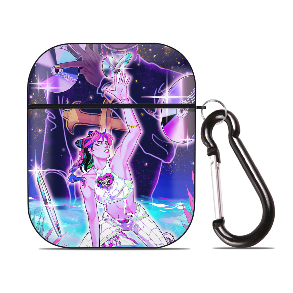 （画像用） ジョジョの奇妙な冒険 JoJo's Bizarre Adventure AirPods 第2世代保護ケース ハードシェル ブラック 耐衝撃・防指紋・カラビナ付き