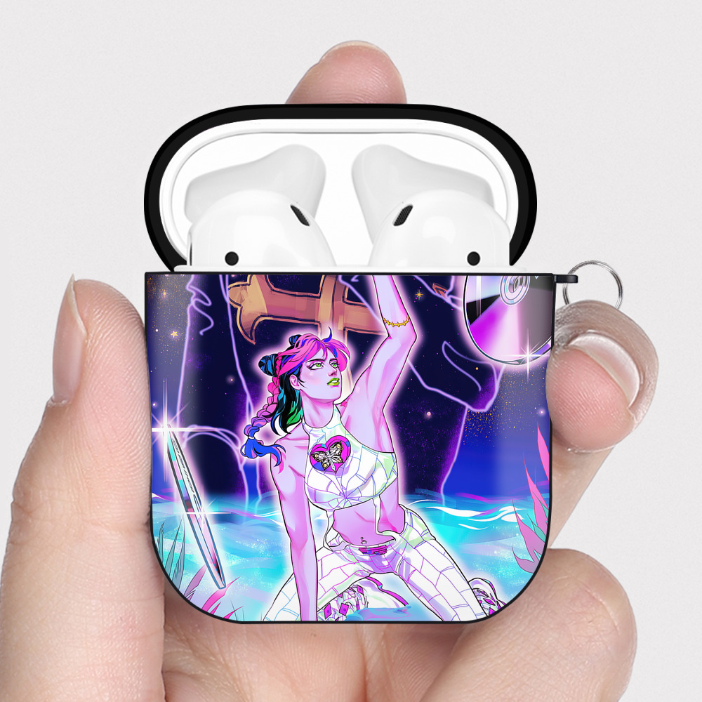 （画像用） ジョジョの奇妙な冒険 JoJo's Bizarre Adventure AirPods 第2世代保護ケース ハードシェル ブラック 耐衝撃・防指紋・カラビナ付き
