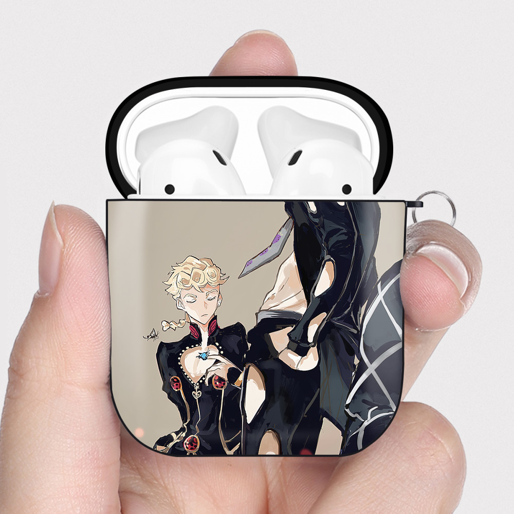 （画像用） ジョジョの奇妙な冒険 JoJo's Bizarre Adventure AirPods 第2世代保護ケース ハードシェル ブラック 耐衝撃・防指紋・カラビナ付き