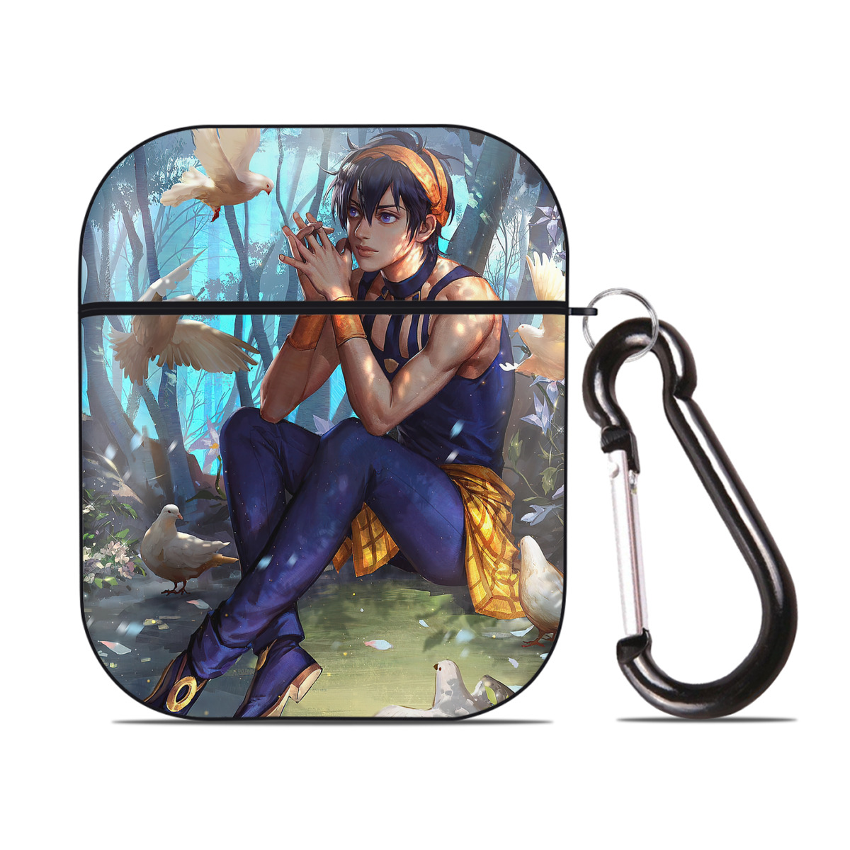 （画像用） ジョジョの奇妙な冒険 JoJo's Bizarre Adventure AirPods 第2世代保護ケース ハードシェル ブラック 耐衝撃・防指紋・カラビナ付き