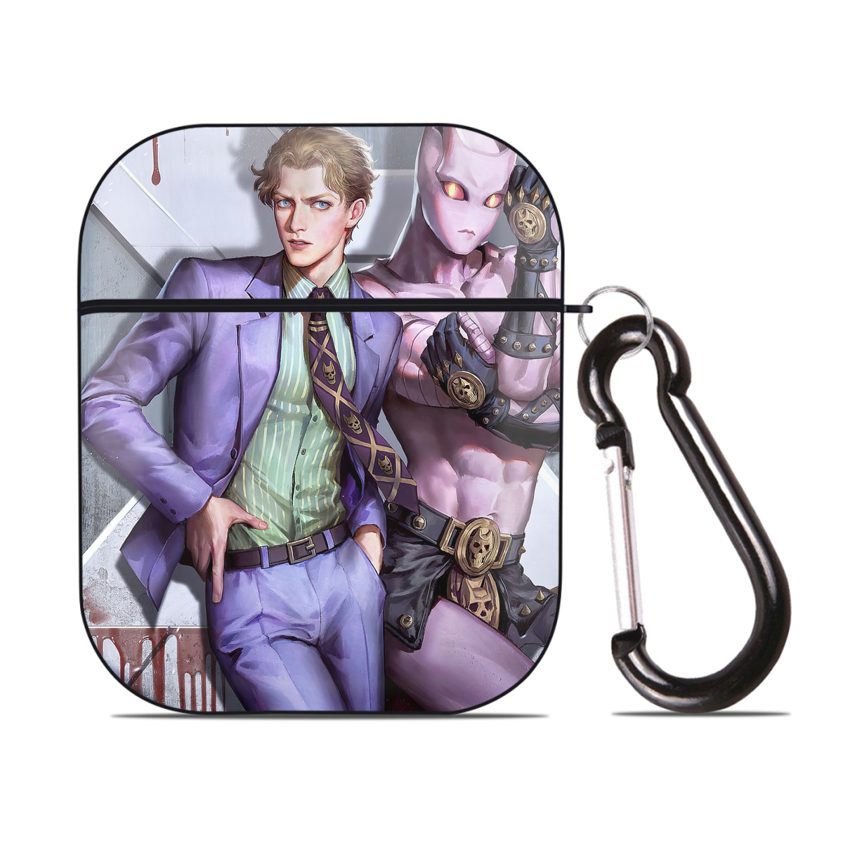 （画像用） ジョジョの奇妙な冒険 JoJo's Bizarre Adventure AirPods 第2世代保護ケース ハードシェル ブラック 耐衝撃・防指紋・カラビナ付き