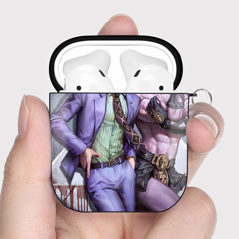 （画像用） ジョジョの奇妙な冒険 JoJo's Bizarre Adventure AirPods 第2世代保護ケース ハードシェル ブラック 耐衝撃・防指紋・カラビナ付き