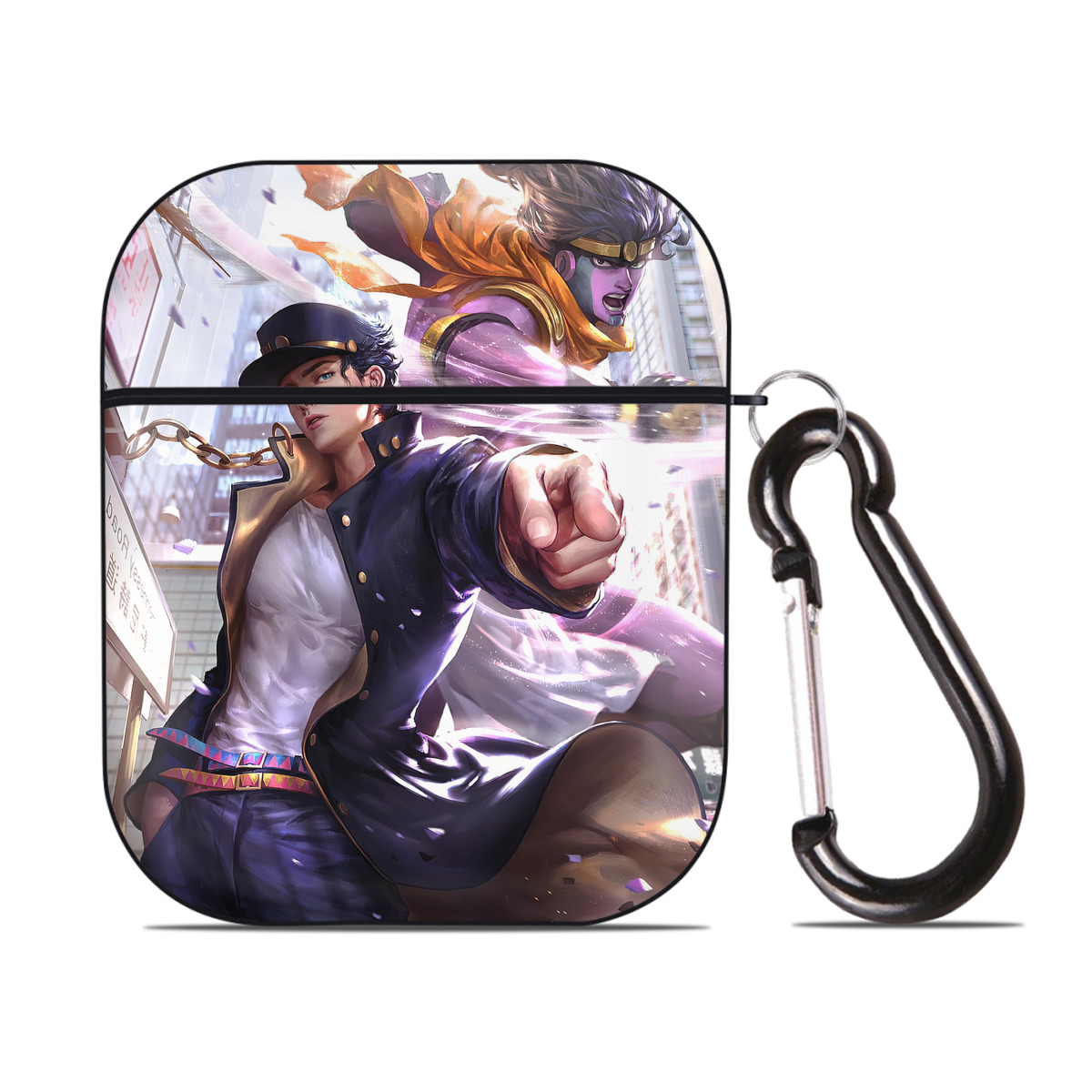 （画像用） ジョジョの奇妙な冒険 JoJo's Bizarre Adventure AirPods 第2世代保護ケース ハードシェル ブラック 耐衝撃・防指紋・カラビナ付き