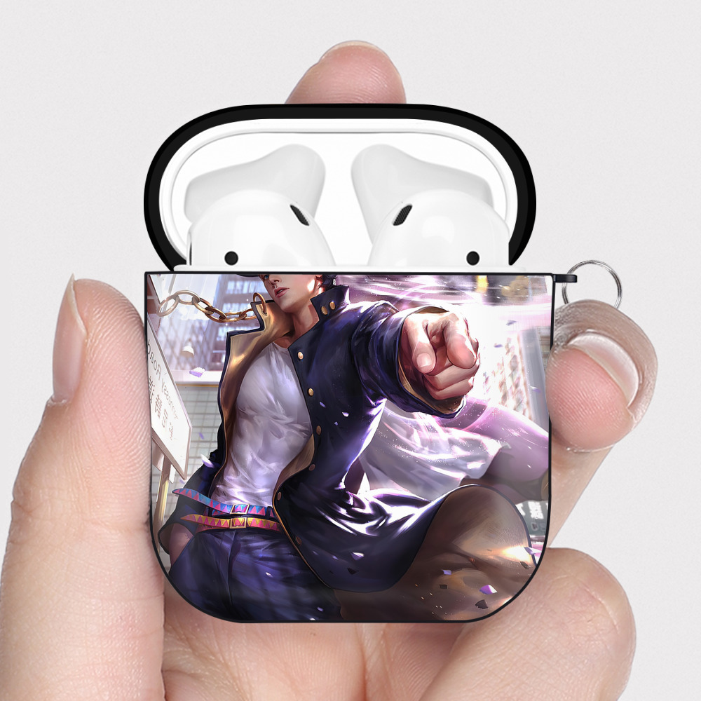 （画像用） ジョジョの奇妙な冒険 JoJo's Bizarre Adventure AirPods 第2世代保護ケース ハードシェル ブラック 耐衝撃・防指紋・カラビナ付き