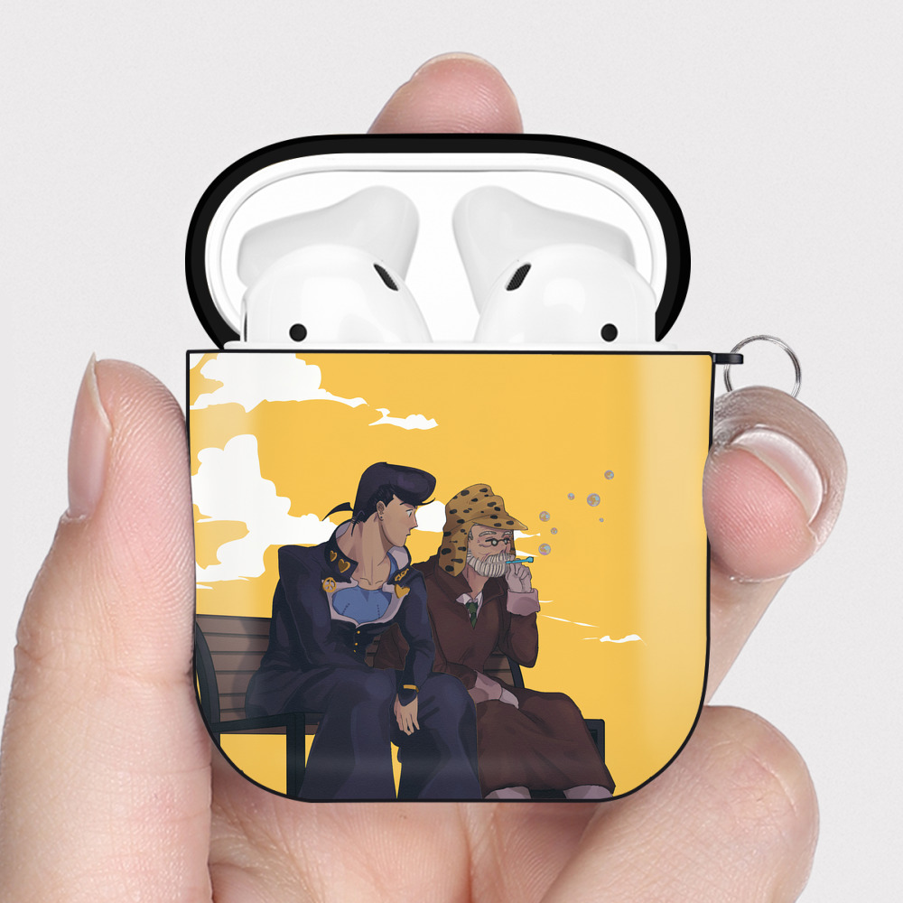 （画像用） ジョジョの奇妙な冒険 JoJo's Bizarre Adventure AirPods 第2世代保護ケース ハードシェル ブラック 耐衝撃・防指紋・カラビナ付き