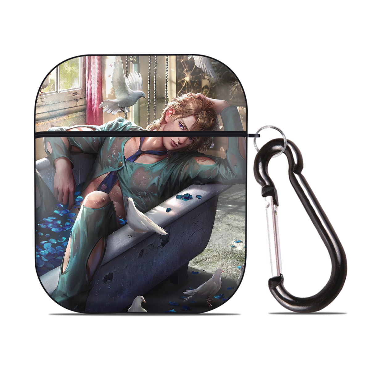 （画像用） ジョジョの奇妙な冒険 JoJo's Bizarre Adventure AirPods 第2世代保護ケース ハードシェル ブラック 耐衝撃・防指紋・カラビナ付き