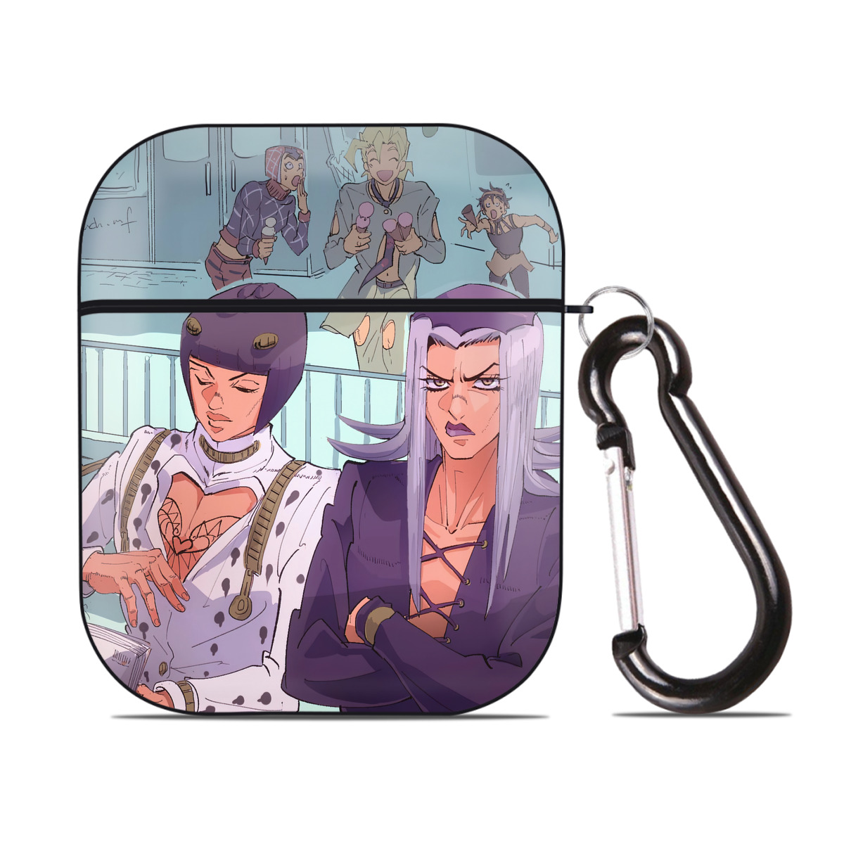 （画像用） ジョジョの奇妙な冒険 JoJo's Bizarre Adventure AirPods 第2世代保護ケース ハードシェル ブラック 耐衝撃・防指紋・カラビナ付き