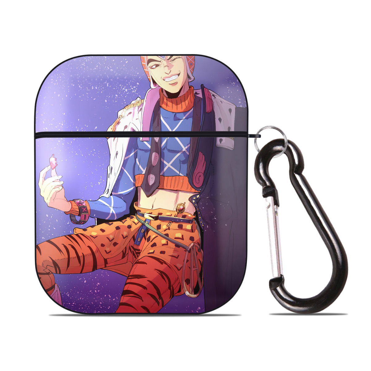 （画像用） ジョジョの奇妙な冒険 JoJo's Bizarre Adventure AirPods 第2世代保護ケース ハードシェル ブラック 耐衝撃・防指紋・カラビナ付き