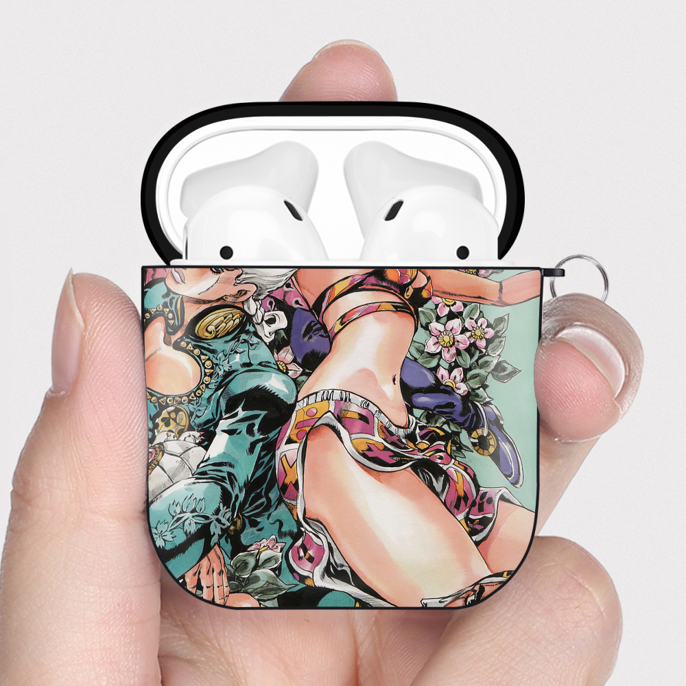 （画像用） ジョジョの奇妙な冒険 JoJo's Bizarre Adventure AirPods 第2世代保護ケース ハードシェル ブラック 耐衝撃・防指紋・カラビナ付き