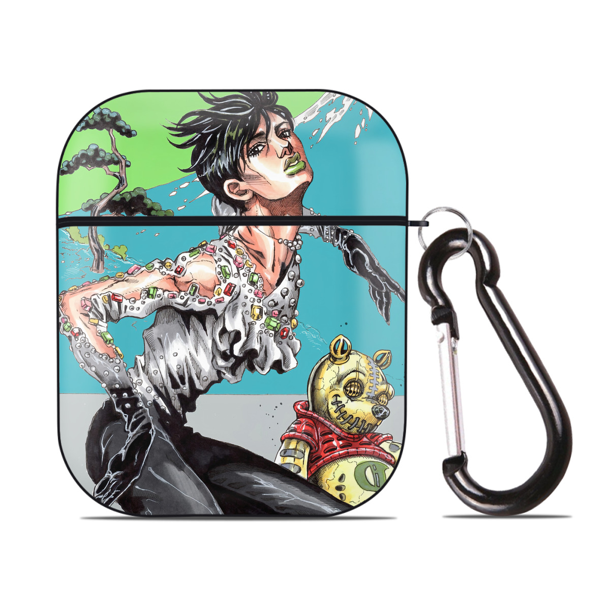 （画像用） ジョジョの奇妙な冒険 JoJo's Bizarre Adventure AirPods 第2世代保護ケース ハードシェル ブラック 耐衝撃・防指紋・カラビナ付き