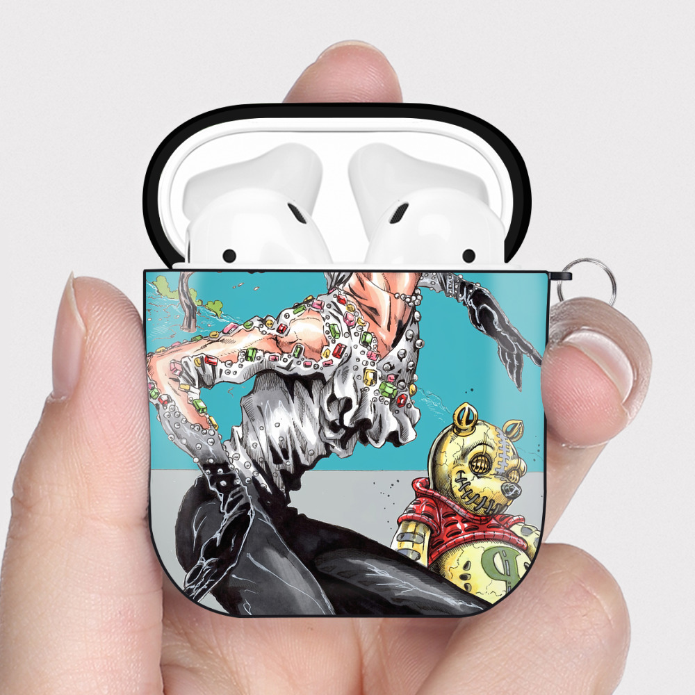 （画像用） ジョジョの奇妙な冒険 JoJo's Bizarre Adventure AirPods 第2世代保護ケース ハードシェル ブラック 耐衝撃・防指紋・カラビナ付き