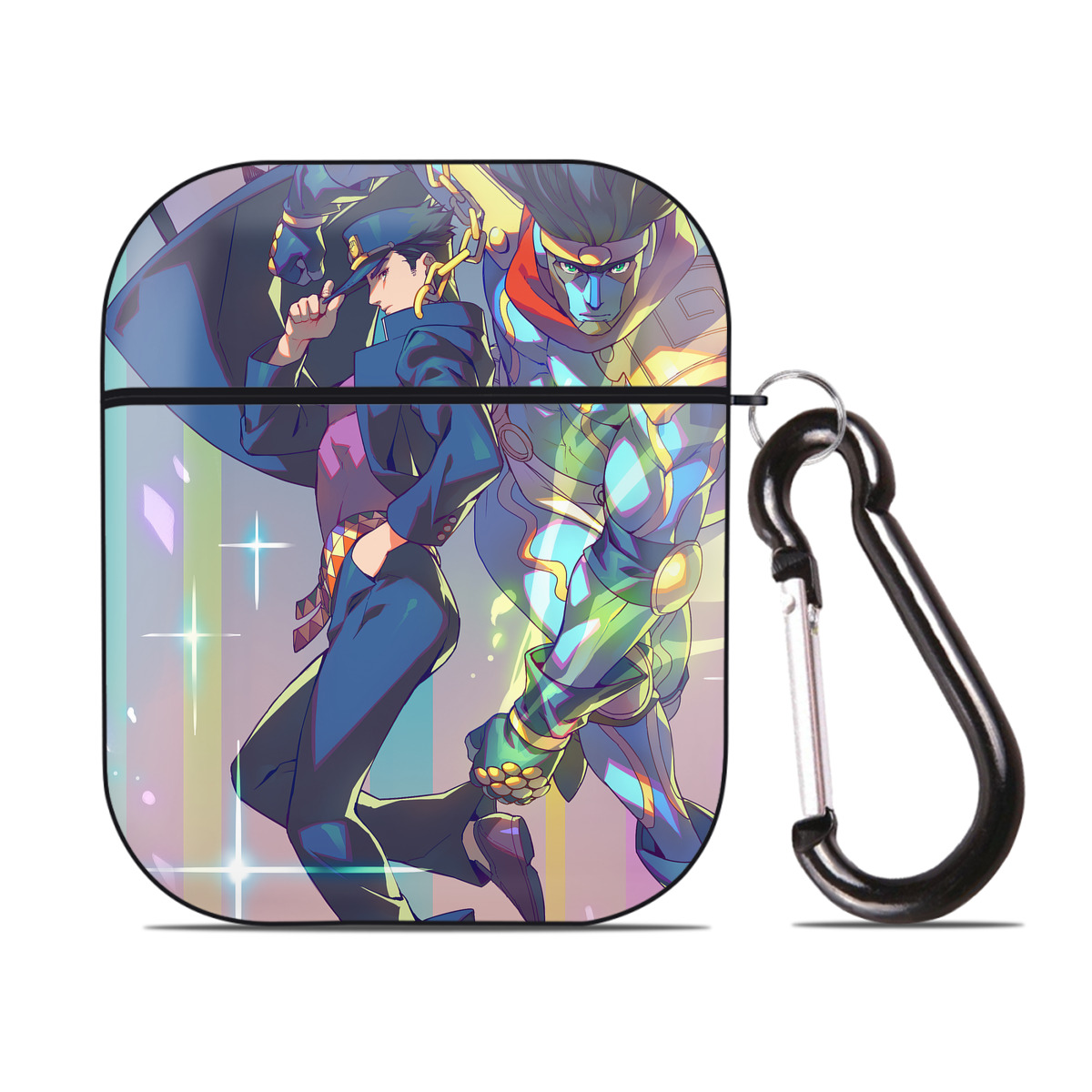（画像用） ジョジョの奇妙な冒険 JoJo's Bizarre Adventure AirPods 第2世代保護ケース ハードシェル ブラック 耐衝撃・防指紋・カラビナ付き