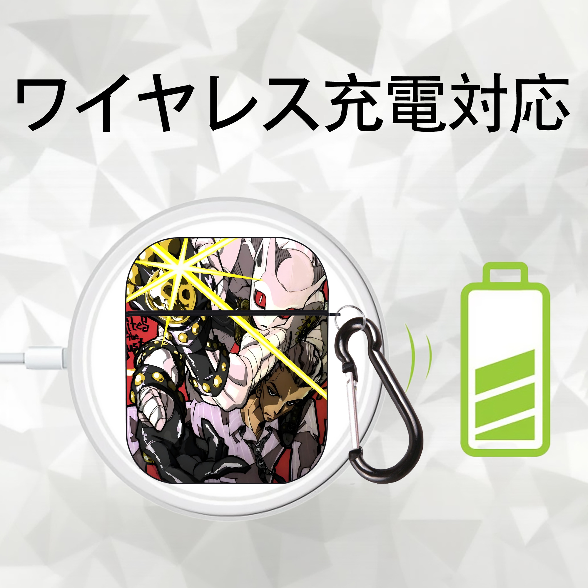 ジョジョの奇妙な冒険 JoJo's Bizarre Adventure AirPods 第2世代保護ケース ハードシェル ブラック 耐衝撃・防指紋・カラビナ付き