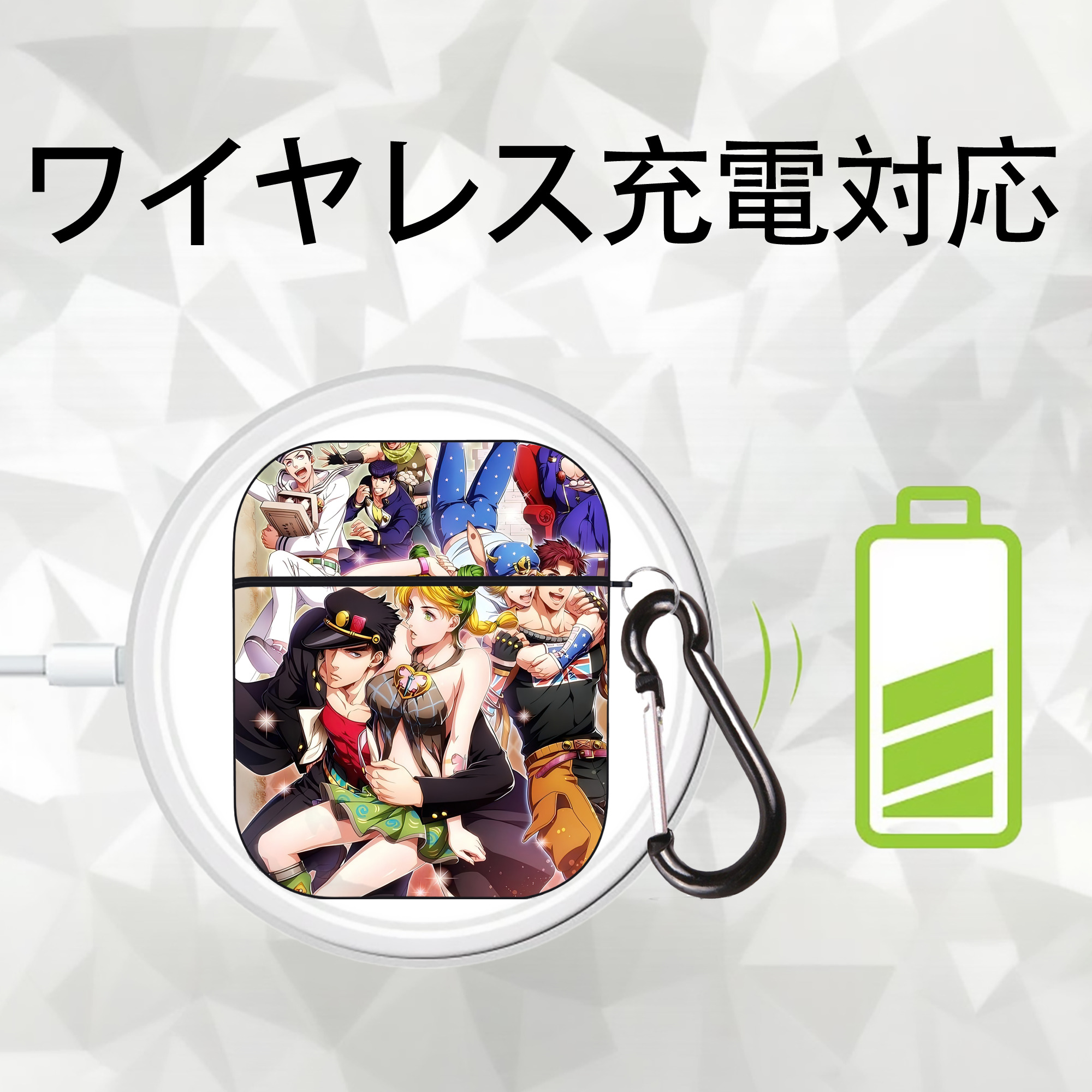 ジョジョの奇妙な冒険 JoJo's Bizarre Adventure AirPods 第2世代保護ケース ハードシェル ブラック 耐衝撃・防指紋・カラビナ付き