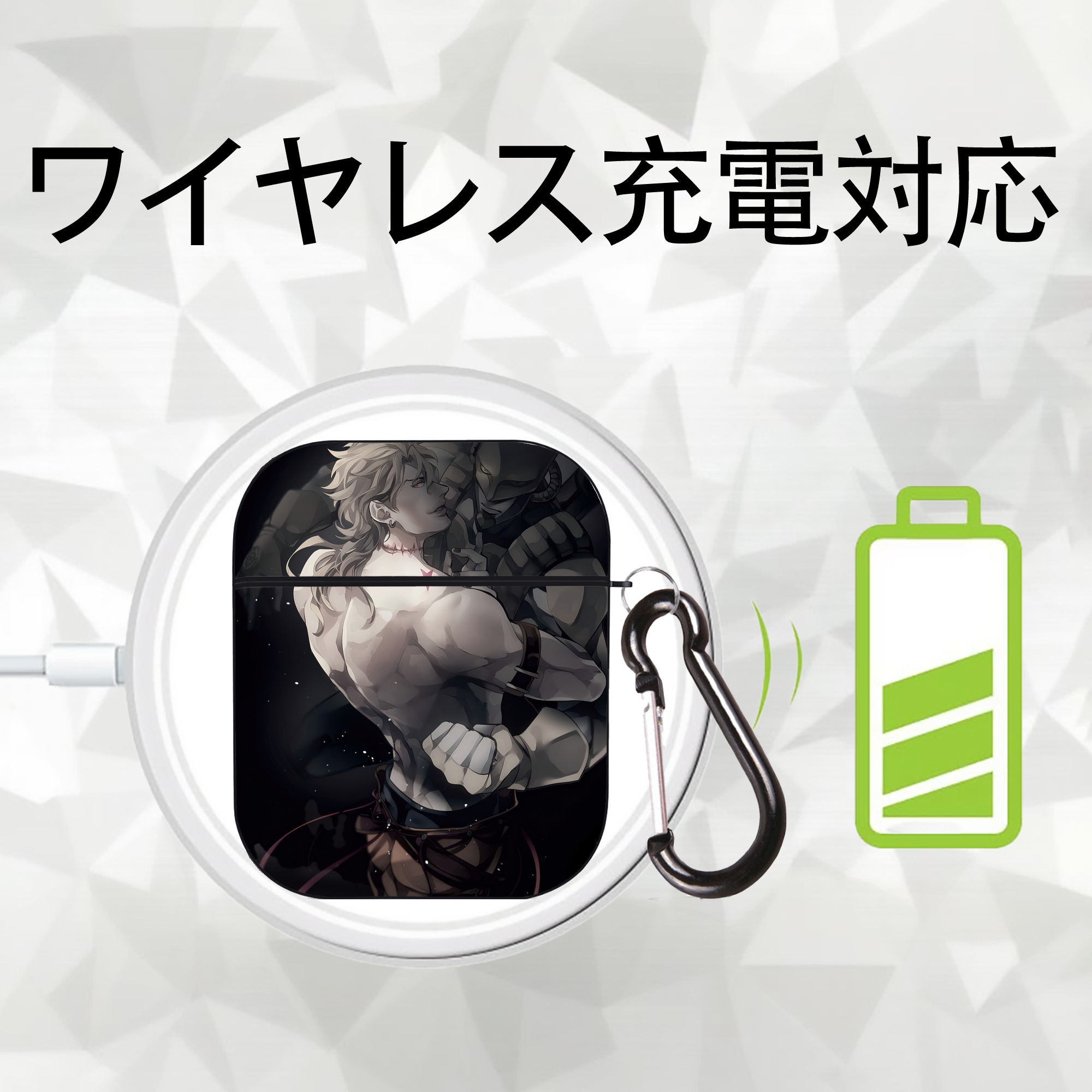 ジョジョの奇妙な冒険 JoJo's Bizarre Adventure AirPods 第2世代保護ケース ハードシェル ブラック 耐衝撃・防指紋・カラビナ付き