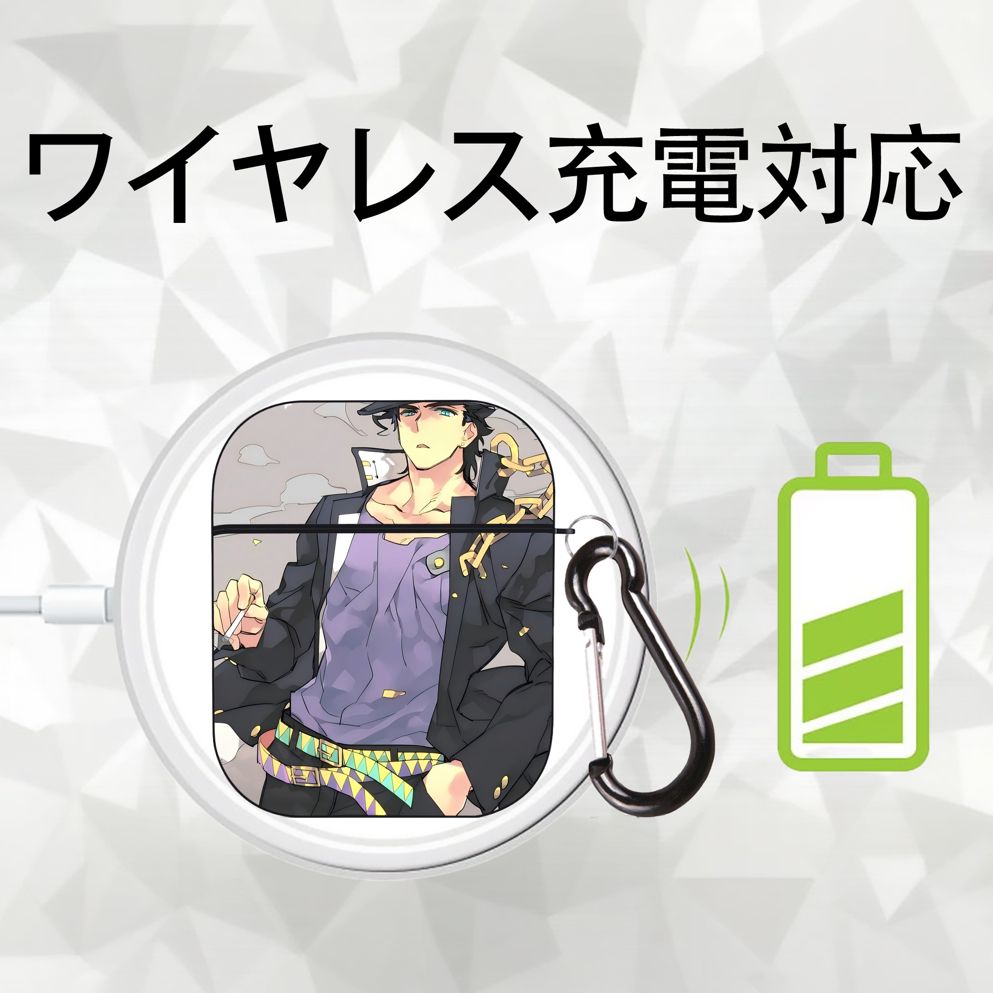 ジョジョの奇妙な冒険 JoJo's Bizarre Adventure AirPods 第2世代保護ケース ハードシェル ブラック 耐衝撃・防指紋・カラビナ付き