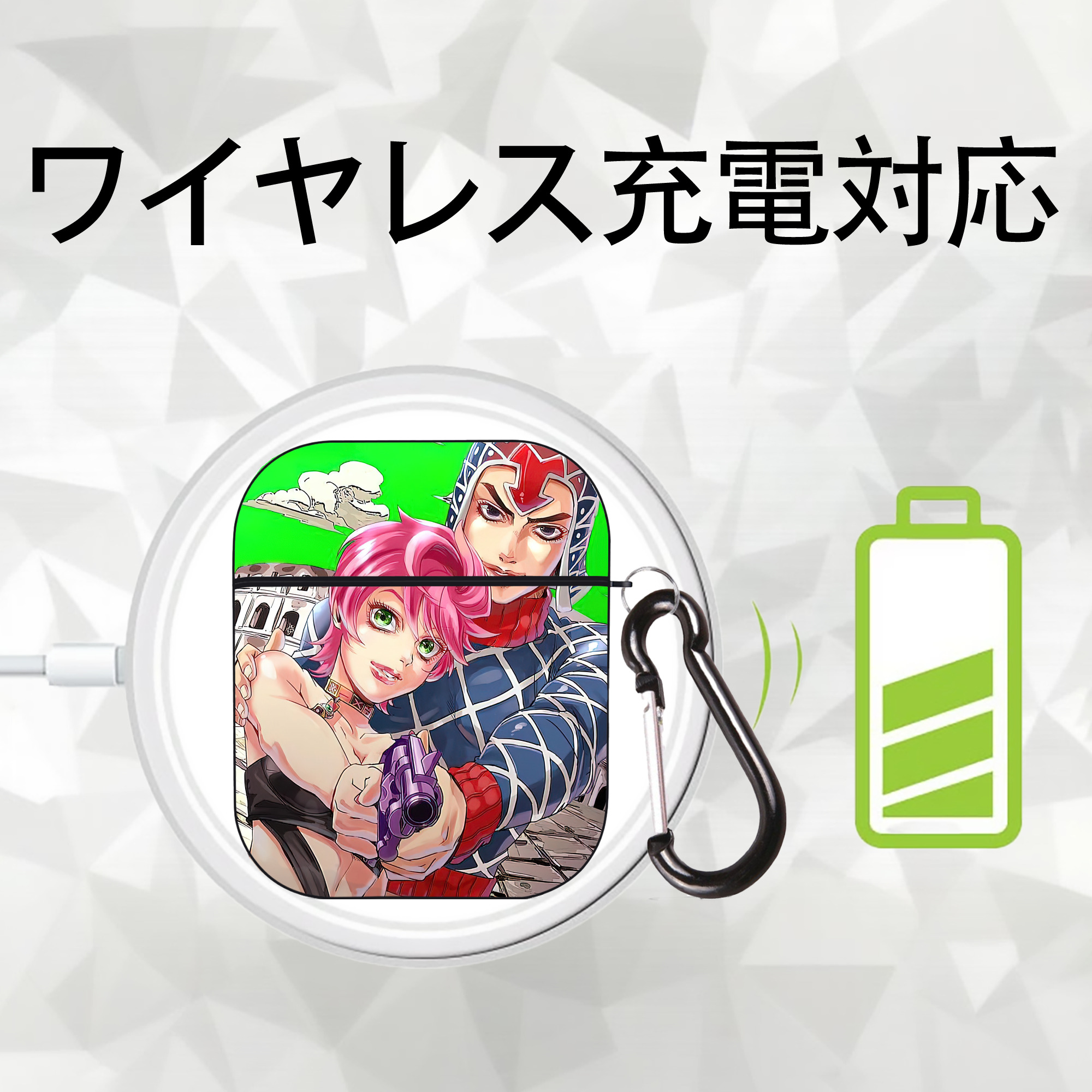 ジョジョの奇妙な冒険 JoJo's Bizarre Adventure AirPods 第2世代保護ケース ハードシェル ブラック 耐衝撃・防指紋・カラビナ付き